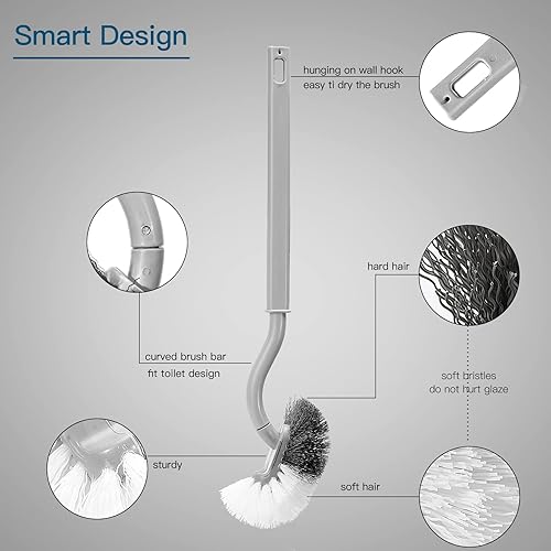 Miniatura 2 de 2 cepillos curvos para inodoro sin soporte para limpieza profunda de baño, cepillo de inodoro duradero debajo del borde, cepillos de limpieza