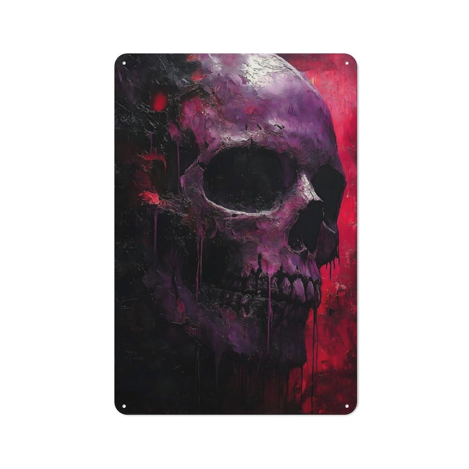 Junmoney Gothic Magenta Skull Rustic Metal Sign 30X20cm Featuring For Hallway Wall, For Collectors Decorating Hallways And Entrance Areas