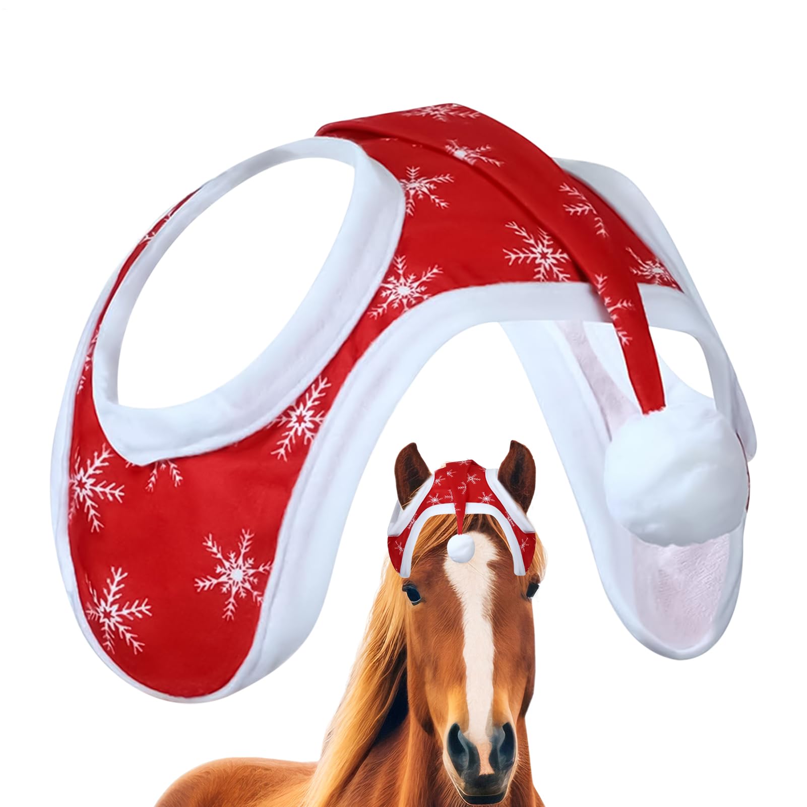 Cappello di Natale per cavallo, Babbo Natale sui, copertura per la testa con motivo fiocco di neve, costume decorativo per equitazione invernale e eventi festivi