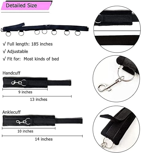 Miniatura 3 de Correas de cama sexuales para adultos, parejas, debajo del colchón, tamaño Queen, juego de piernas y brazos, correas de muñeca y tobillo,