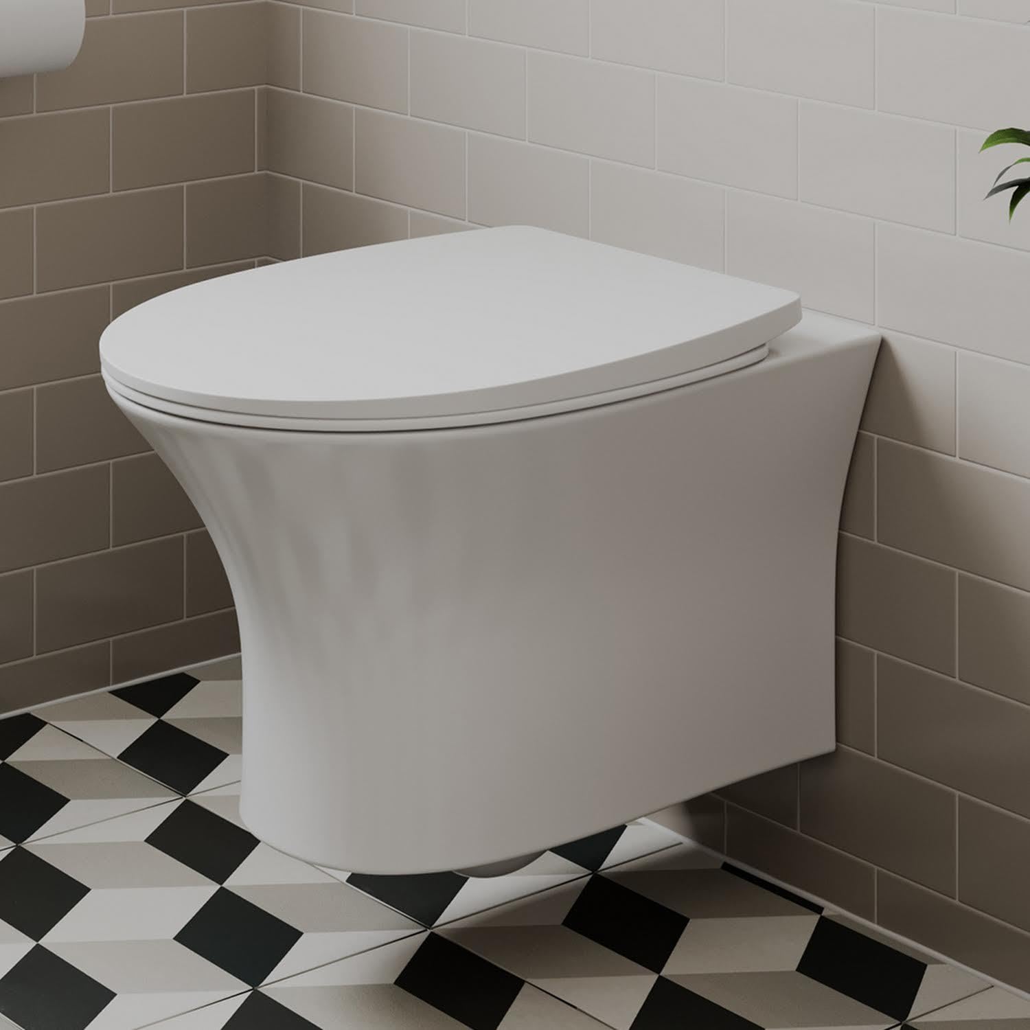 Affine® Rennes Modern Bathroom Cloakroom Wall Hung Rimless Toilet Space Saving WC Toilets Soft Close Top Fix Seat Oval Pan Ceramic, White Gloss