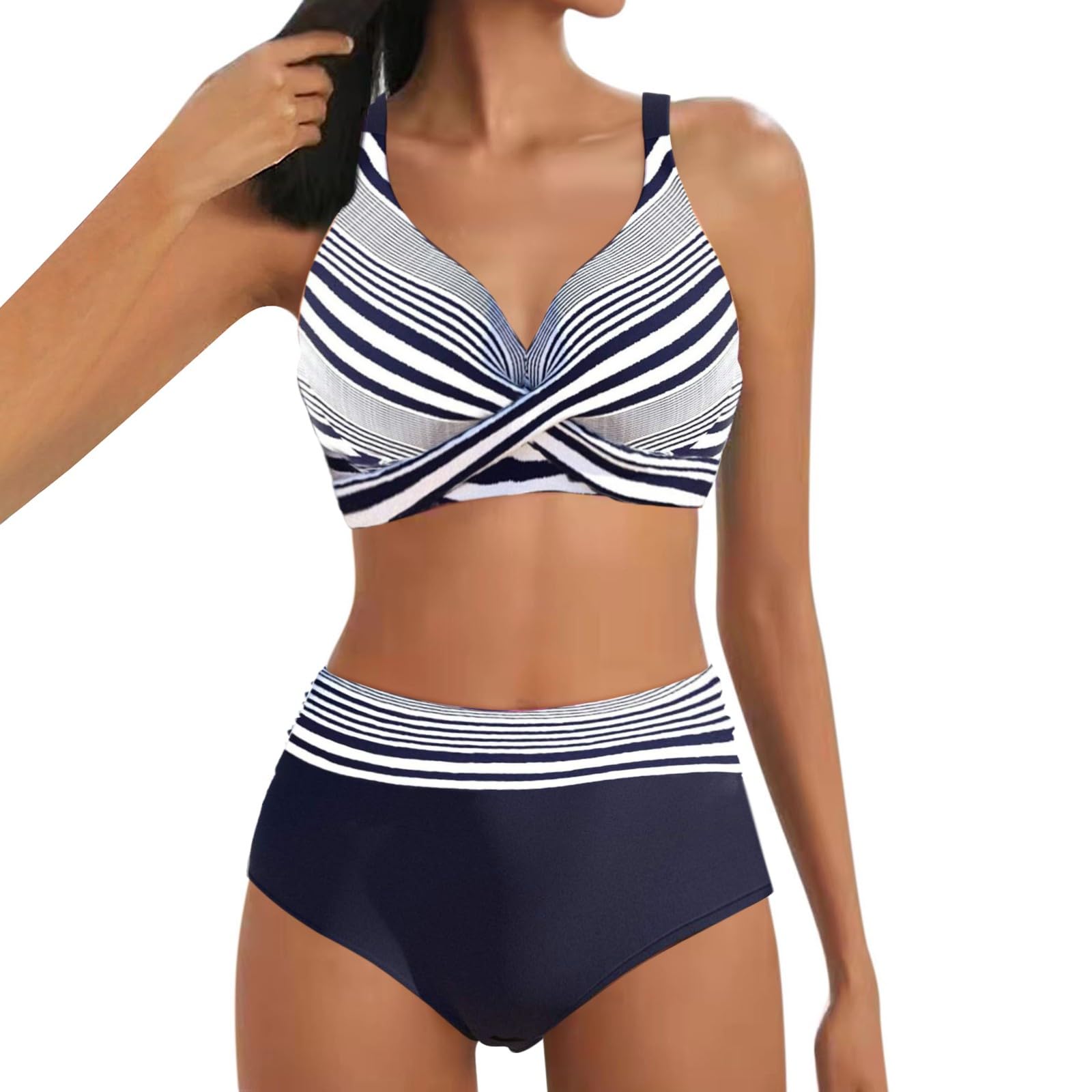 Genérico Bikinis Mujer,Bikini Brasileño Mujer Cuello en V, Bañador Mujer Sexy, Traje de Baño Mujer Dos Piezas Cruz hacia Atrás Cordones Top Bikini Mujer Talla Grande Bañador Mujer