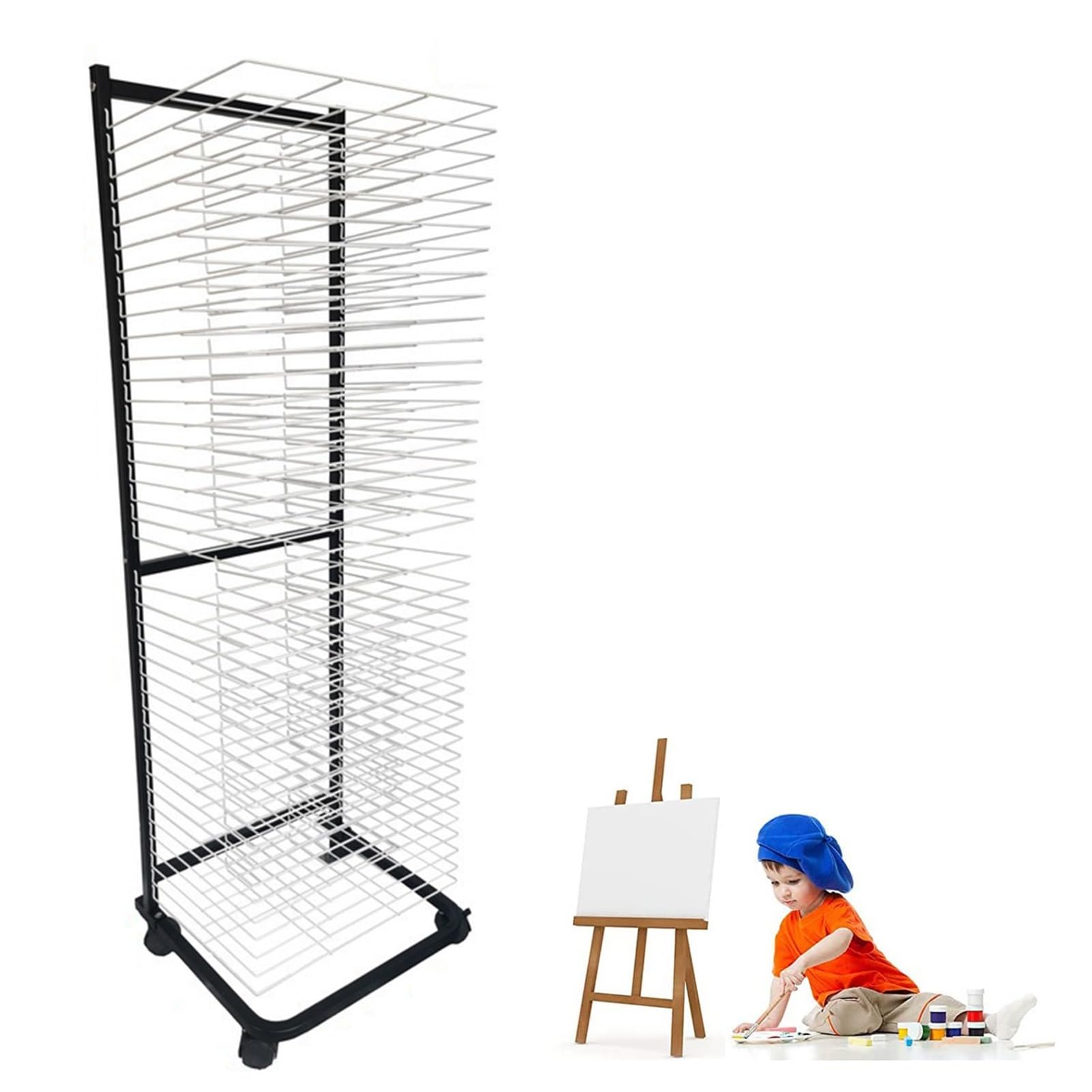Aioneer Art Drying Rack for Classroom, 40 Removable Shelves, Drawing Drying Rack on Wheels, Space Saving Rack, Stack Rack for Drawings, and More, for Classrooms, Art Studios and Homes