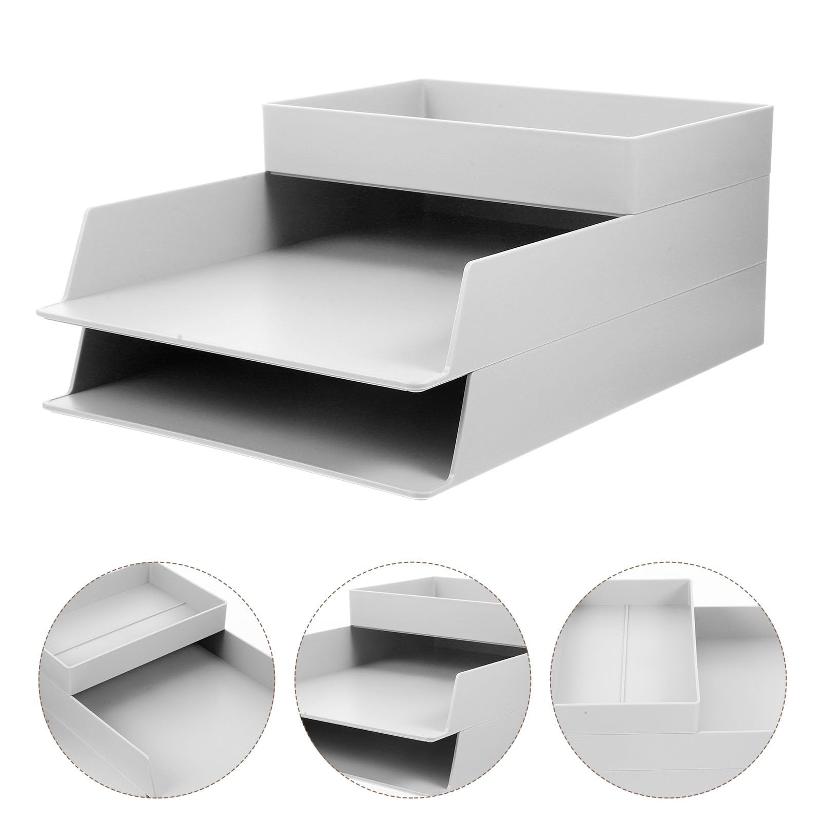 Set da 3 Organizer per Documenti Impilabili in Abs Bianco Grande Capacità e Scomparti per Ufficio Scrivania per Cancelleria e Prodotti per Ufficio