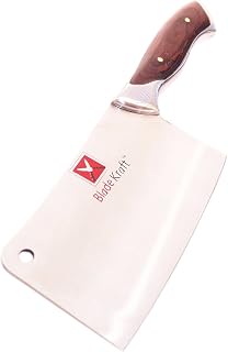 (Walnut) - BladeKraft Imported Elegant Series Butcher's Meat Cleaver Full Tang Blade Carved Wooden Handle - Walnut