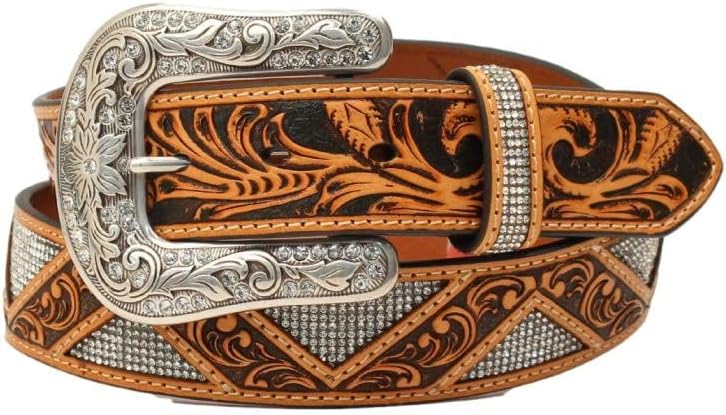 Angel Ranch Western Belt Womens Floral Tooled Stones D140002808