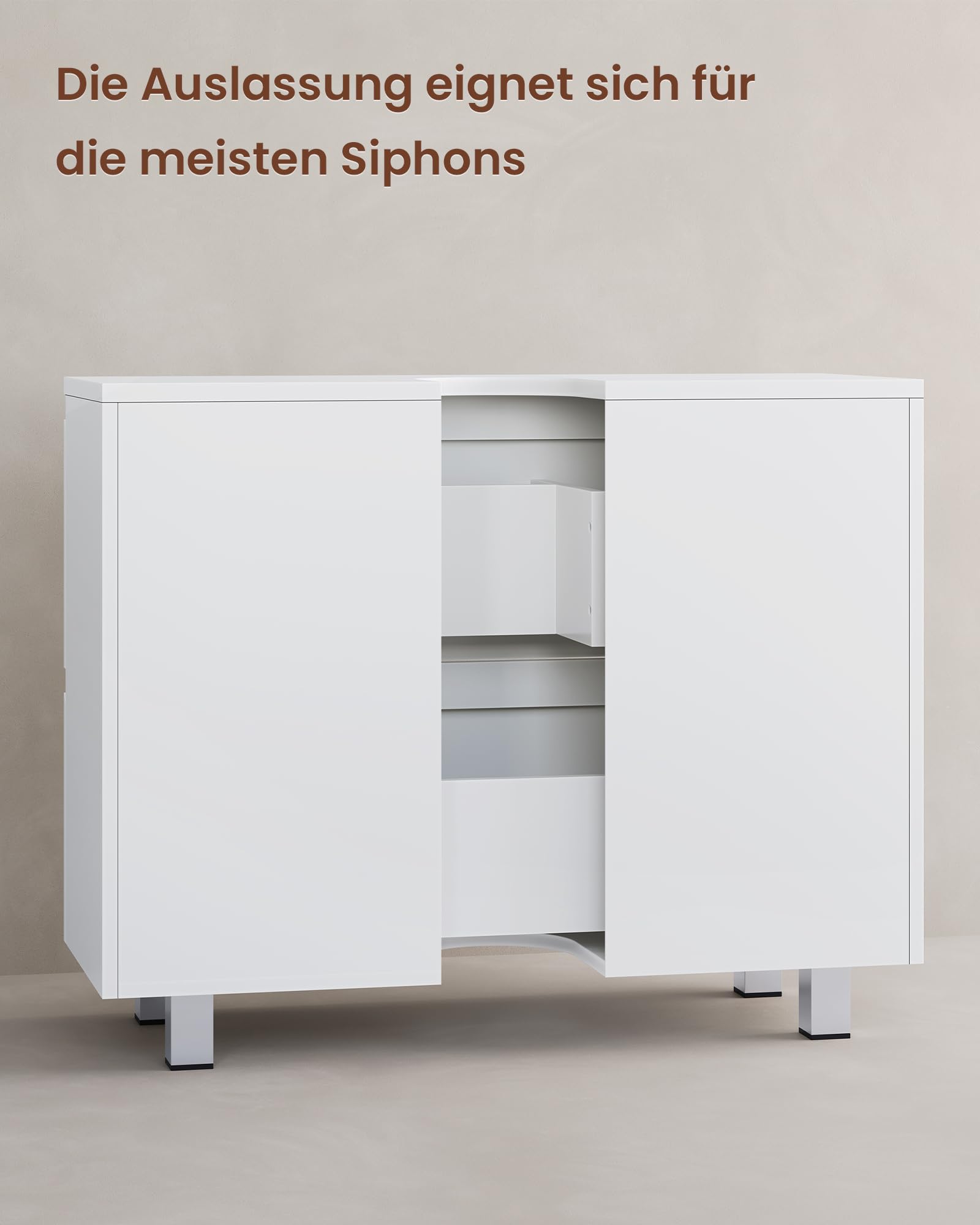 KIMENICH Waschbeckenunterschrank, Badezimmerschrank mit 2 Große Schubladen, Unterschrank Waschbecken mit Füßen, Viel Stauraum, 80 x 30 x 56 cm, Weiß
