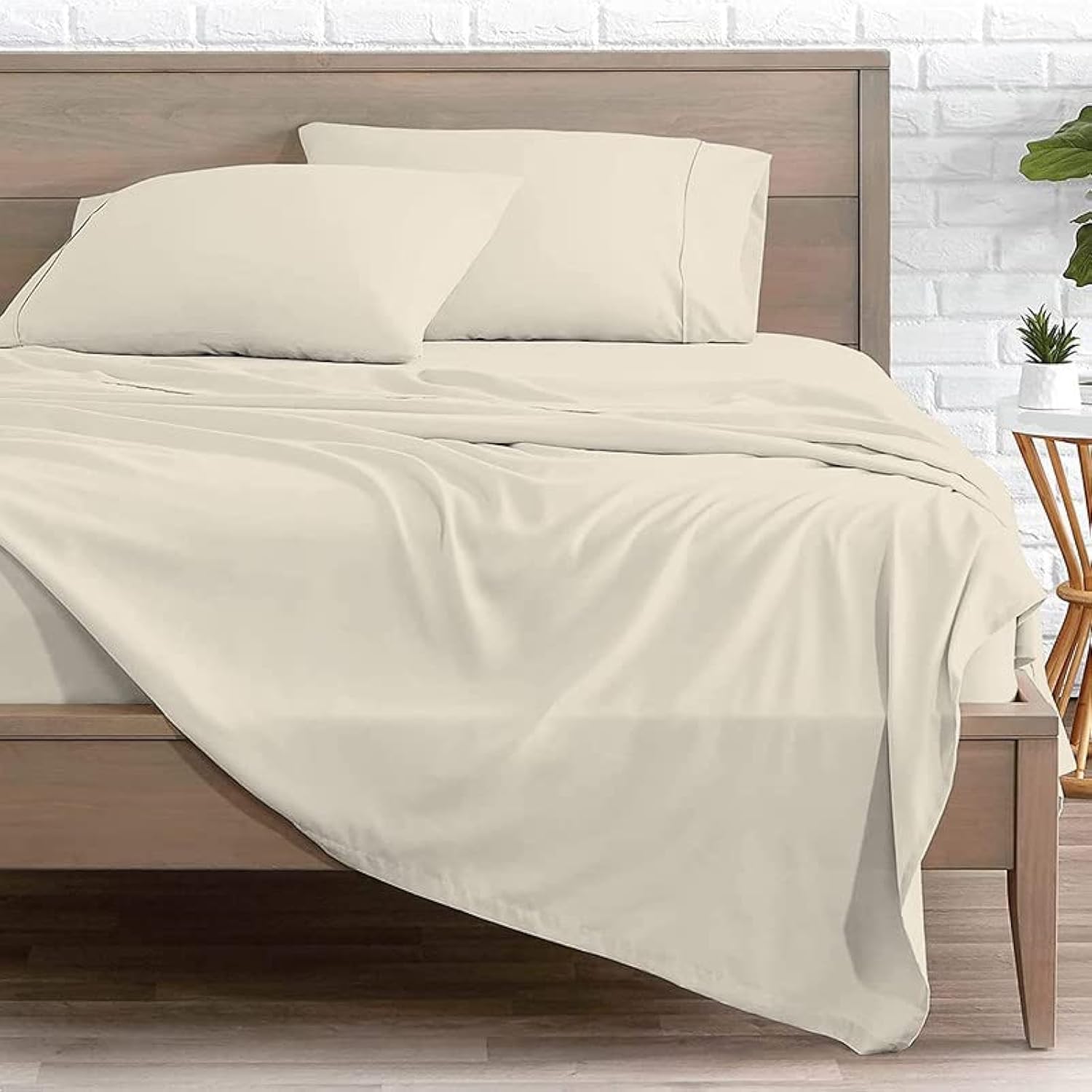 Edenwald Bed Sheet Queen Size Cotton - Pure Egyptian Cotton Queen Size BedSheet with Pillow Cover - Solid Ivory 600 Thread Count - Stain Resistant, Skin Friendly, Organic Cotton BedSheet