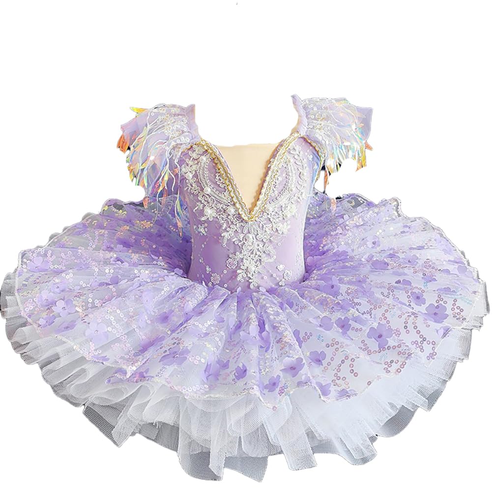 Vestido de Tutú de Ballet para Niñas, Falda de Baile con Borlas Y Lentejuelas, Mono de Ballet de Lago de Los Cisnes, Ropa de Fiesta Y Práctica. （160 cm）