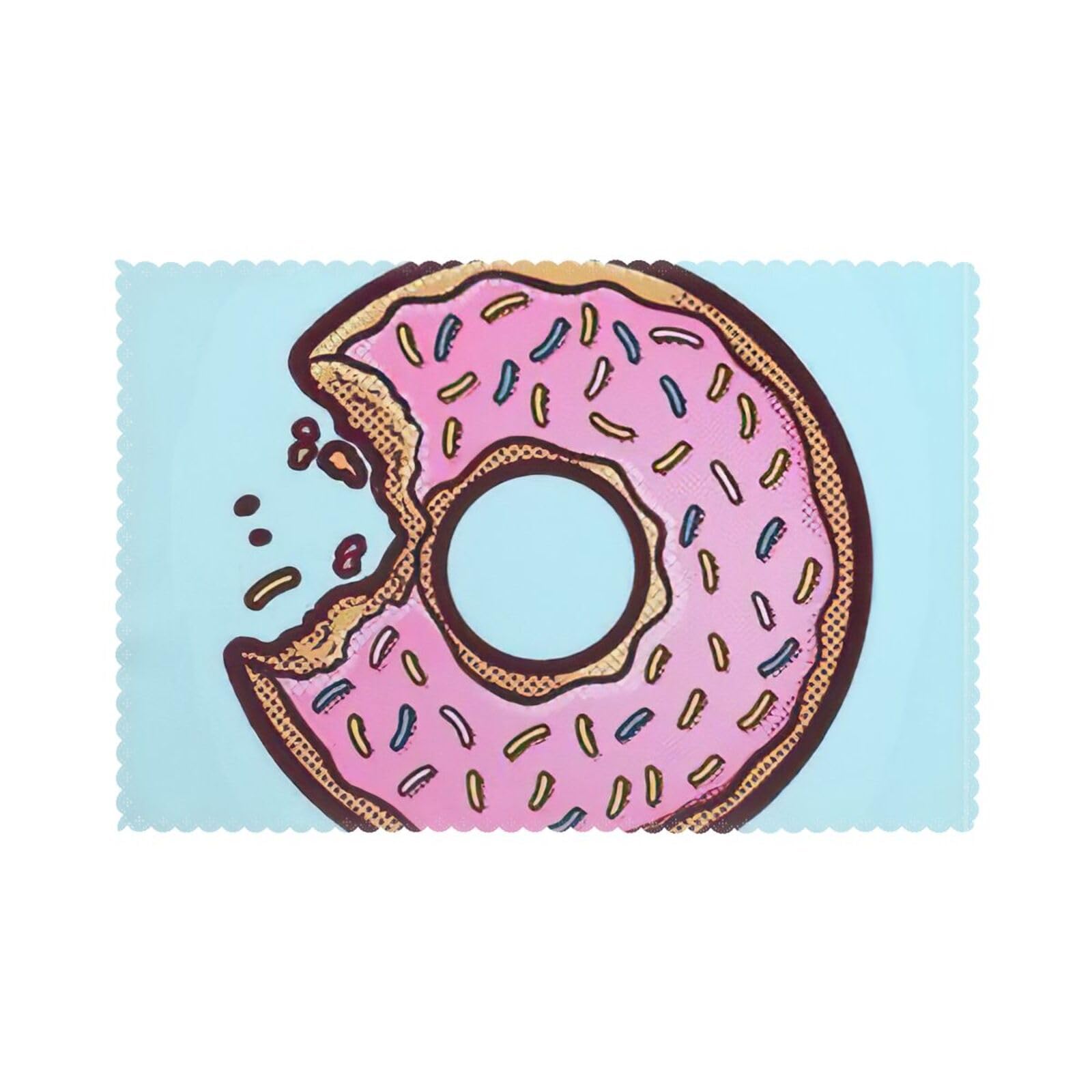 Donut Print Placemats Set Of 6, 12x18 Inch Polyester Washable Heat Resistant Kitchen Dining Table Mats