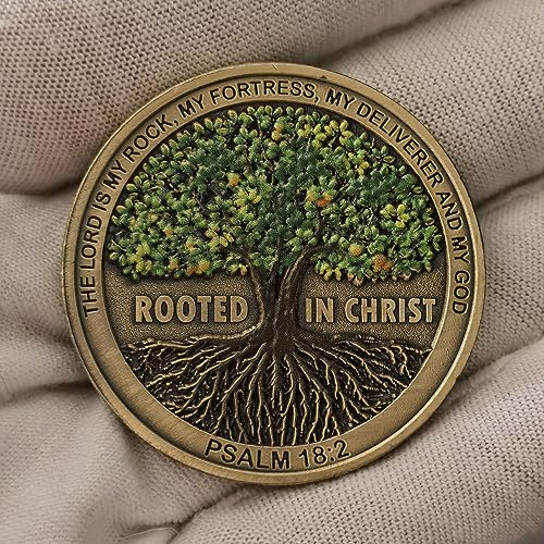 rooted in christ the lord is my rock my fortress my deliverer faith-based christian challenge coin bible verse gift single coin