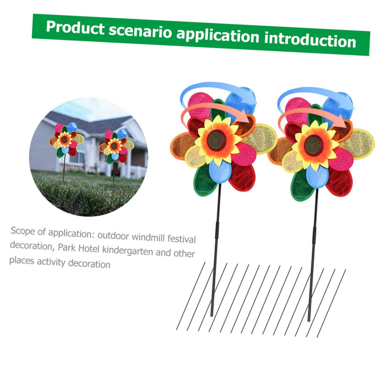 UPKOCH 2Pcs Sunflower Windmill for Outdoor Garden Decor Fun Decorations for Yards Parties and Flower Beds and Windmill Adornment