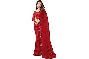 Women's Self-Woven, Lace Georgette Net Saree