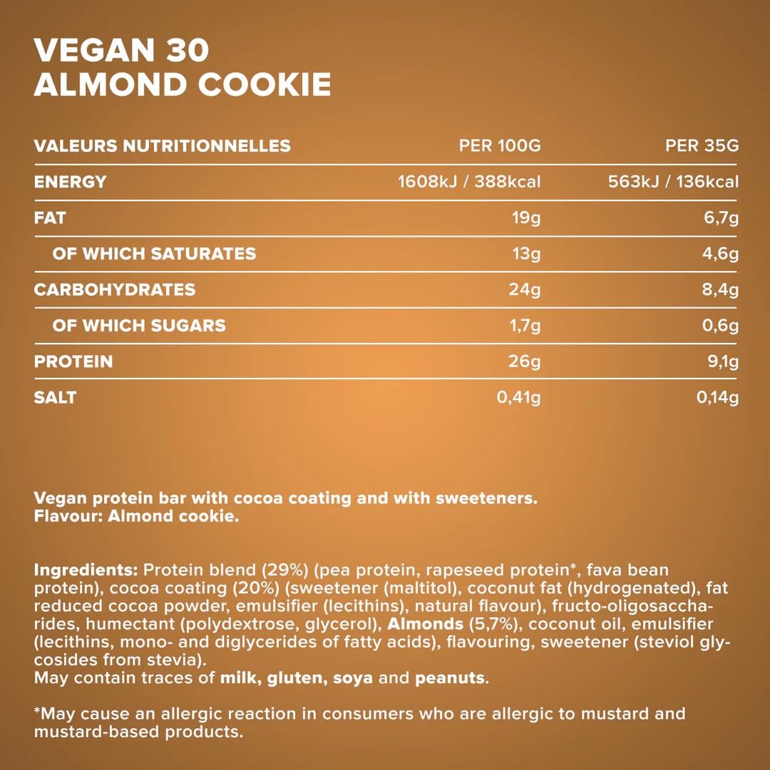 IronMaxx – Barre Protéinée – Vegan 30 Biscuit aux Amandes 24 x 35 g – Barre protéinée sans sucre, protein bar vegan, snack protéiné