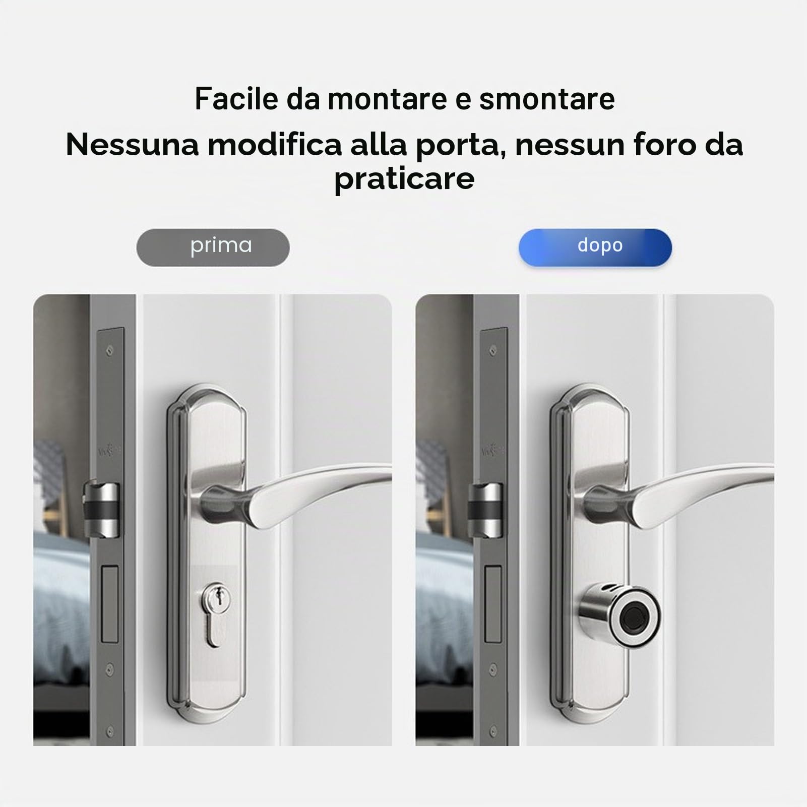Sostituzione Serratura Cilindro Intelligente, Lega Alluminio Impronta Digitale Controllo App Serratura Elettronica con Chiavi per Porte Sicurezza In Ferro E Legno