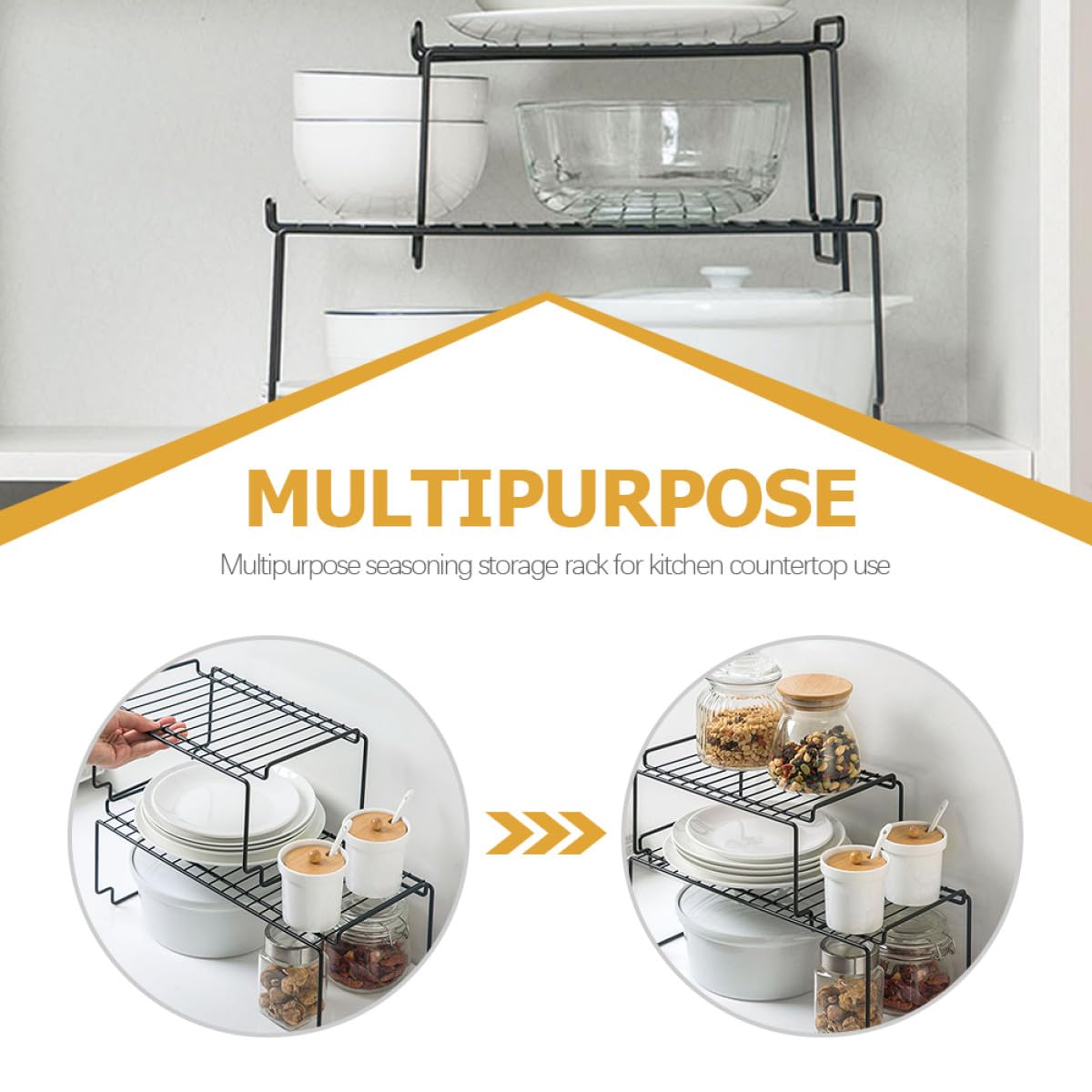 NUOBESTY Stapelfähiger Eisen Gewürzregal Organizer Großformat Schwarzer Küchen und Arbeitsplatten Organizer für Gewürzdosen und Vorräte
