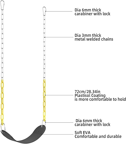 Miniatura 7 de AGPTEK - Juego de columpios de plástico suave EVA, con cadenas resistentes al óxido de 66 pulgadas, color negro