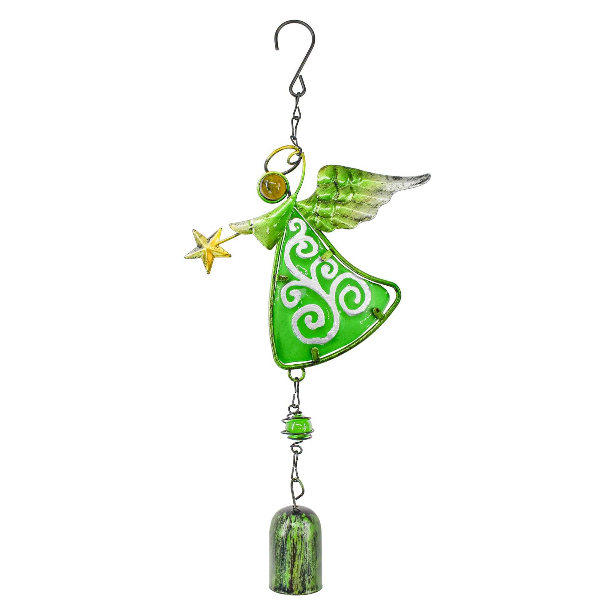 MrMrKura Metal Angel Wind Chime Hanging Decoration Ornament Wing Angel Bell Decorative Hanging Bells, Gifts for Home Garden Decor Crafts (Green)