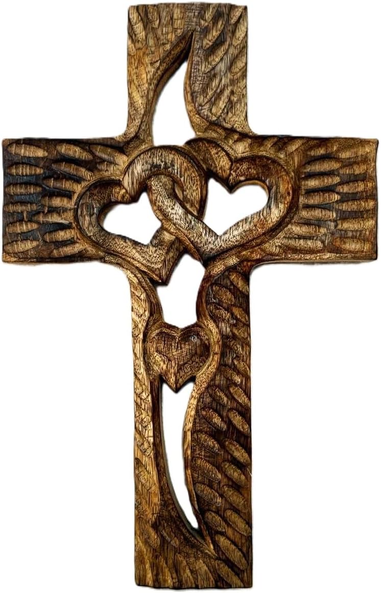 VILLAGE HAND MADE Wooden Cross Unique design Holy Cross Brown Wood Color | Home Office Decor Wall Art Spiritual Gift | ThanksGiving