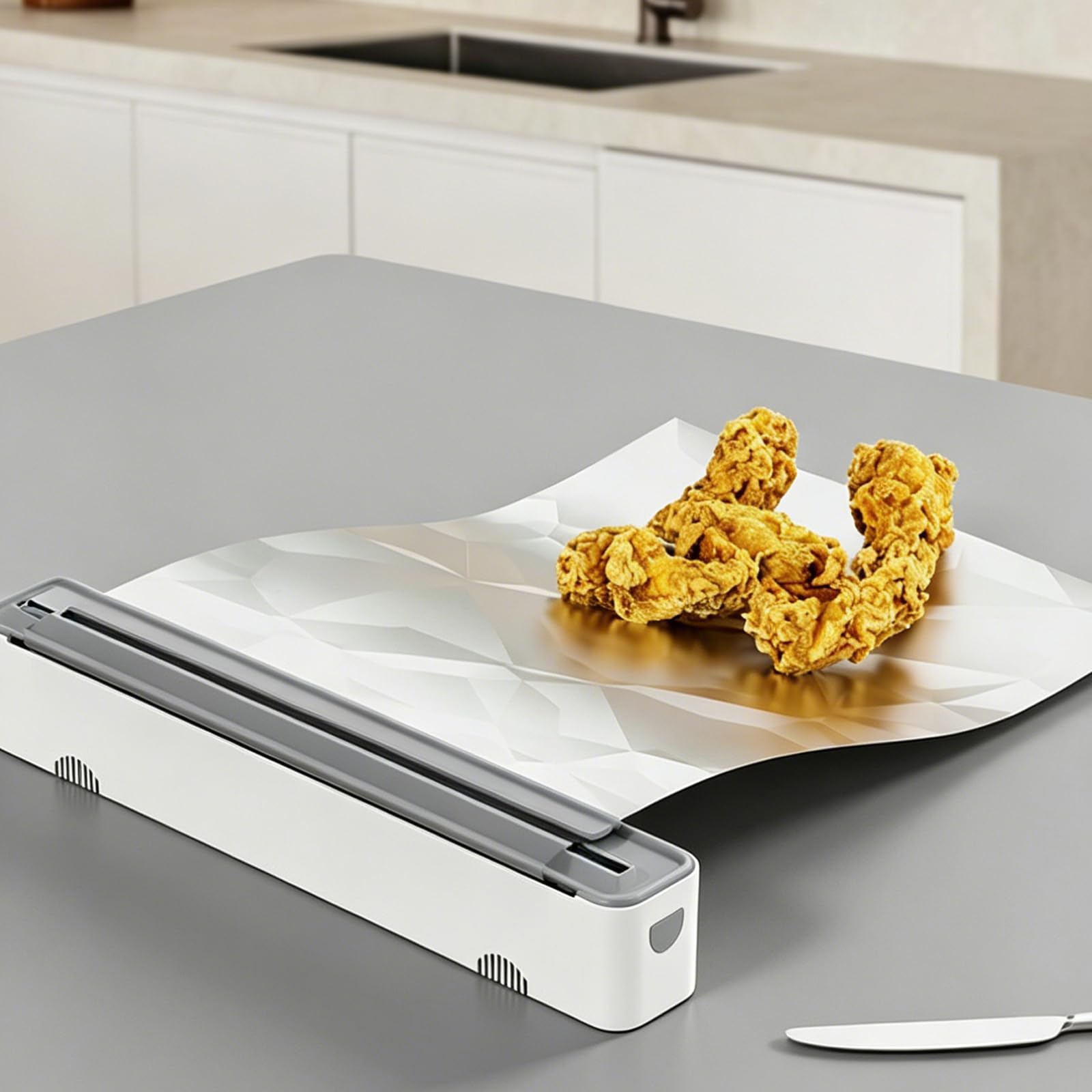 Magnétique Distributeur de Film Alimentaire, Plastique Dévidoir de Film avec Cutter, Distributeur Coupe-capsule Distributeur de Films Magnétique pour Cuisine (Gris)