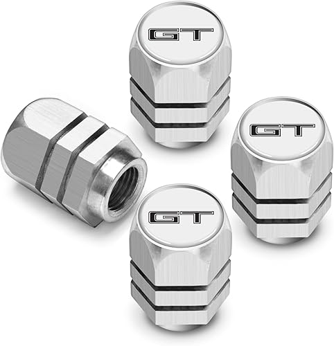 Para Ford Mustang GT en blanco sobre cromo plateado forma hexagonal tapas de vástago de válvula de neumático de aluminio