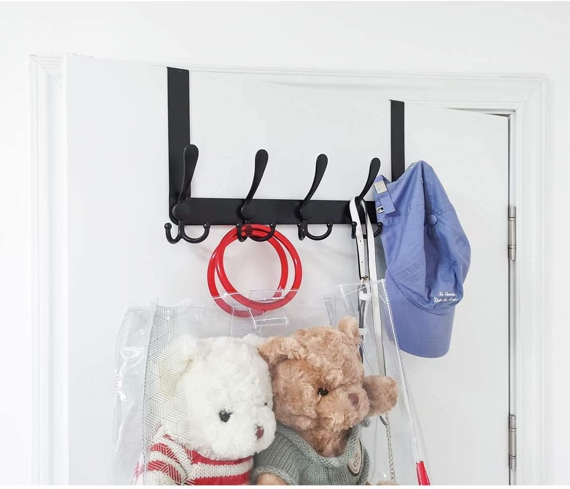 VASGOR 2Pcs Over The Door Hooks for Clothes - 5 Tri Hook Coat Hanger Rack for Bedroom, Closet, and Bathroom, Behind Back of Door - Great Organizer Hooks for Coats, Hats, Robes, Towels (Black)
