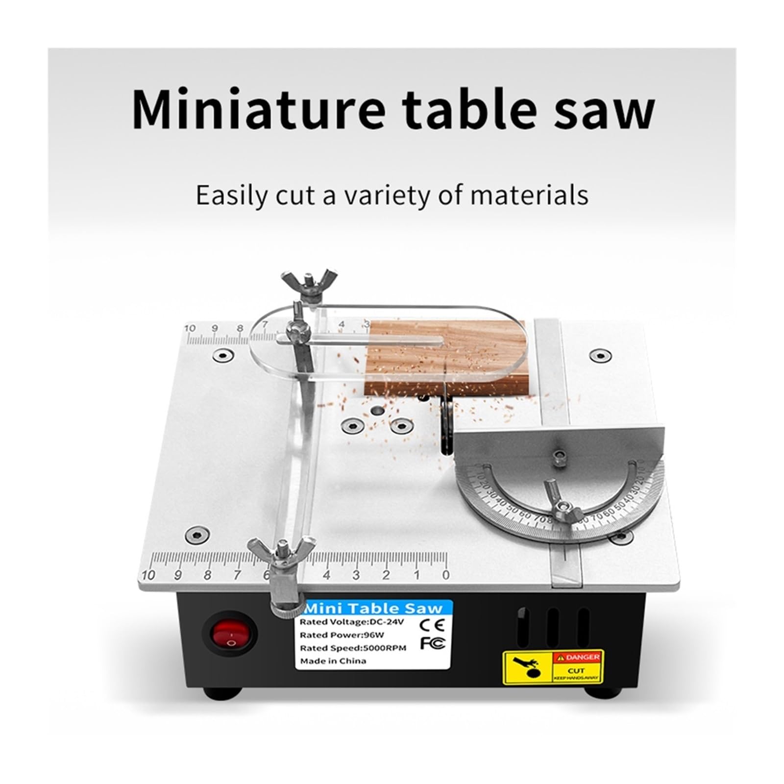Mini Sierra de mesa multifuncional 96W y 24V, sierras eléctricas escritorio 5000RPM, máquina cortadora torno banco for carpintería, herramienta bricolaje, hoja 63mm Para uso doméstico