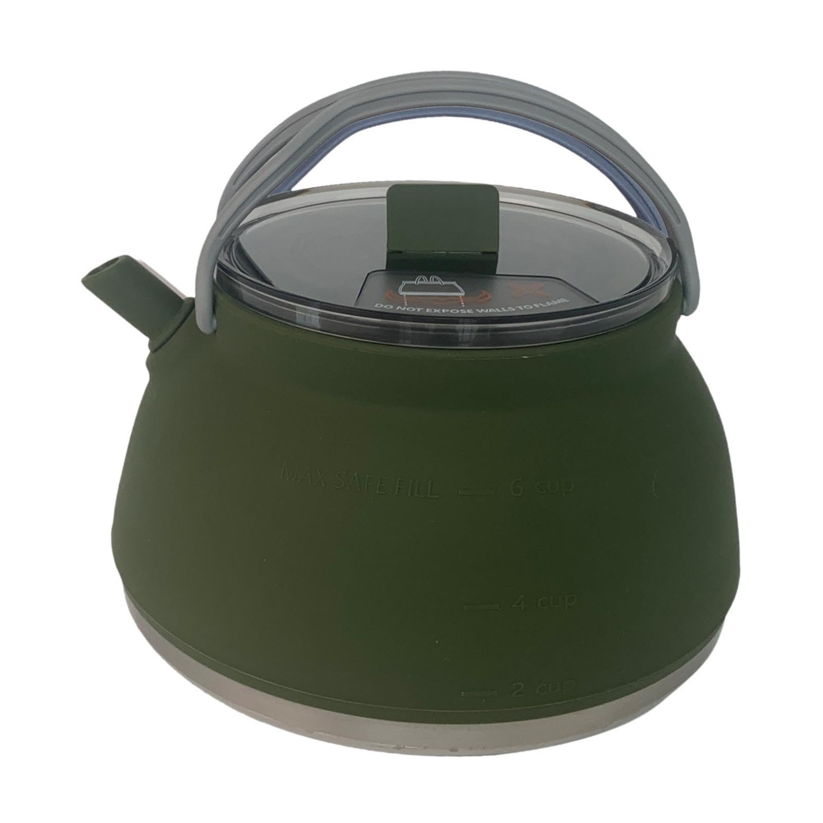 Bollitore per tè e caffè da campeggio all'aperto, leggero, riutilizzabile, pieghevole, pratico, per cucinare, acqua bollente sul fuoco, bollitore da, Verde scuro, 18.2x10.5 cm