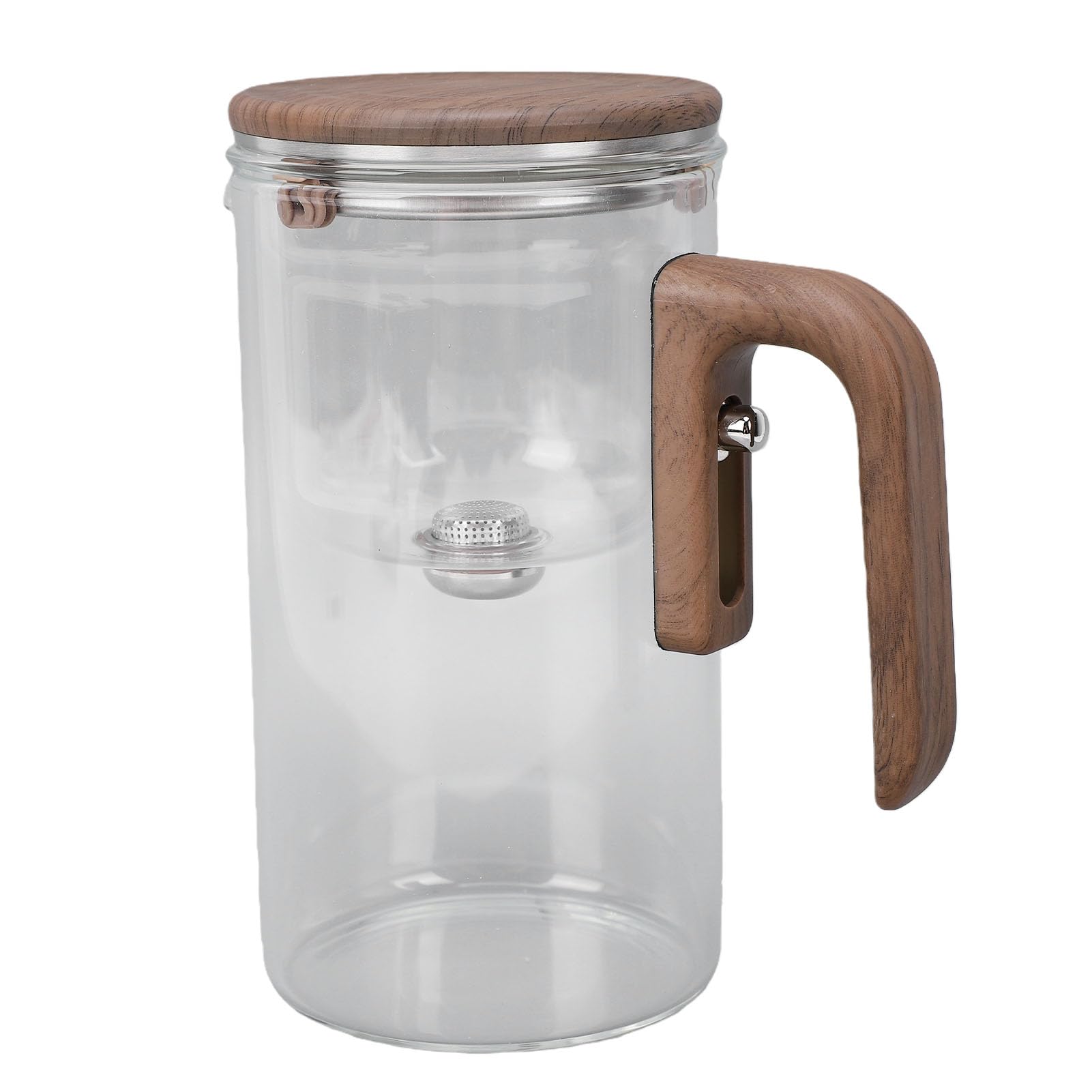 Brrnoo Teiera per Separazione Dell'acqua Teiera in Vetro Macchina per il tè Press Control Trasparente Grande capacità [segnaposto] Manico in Legno Design Ergonomico con Parti Staccabili (FY720D)