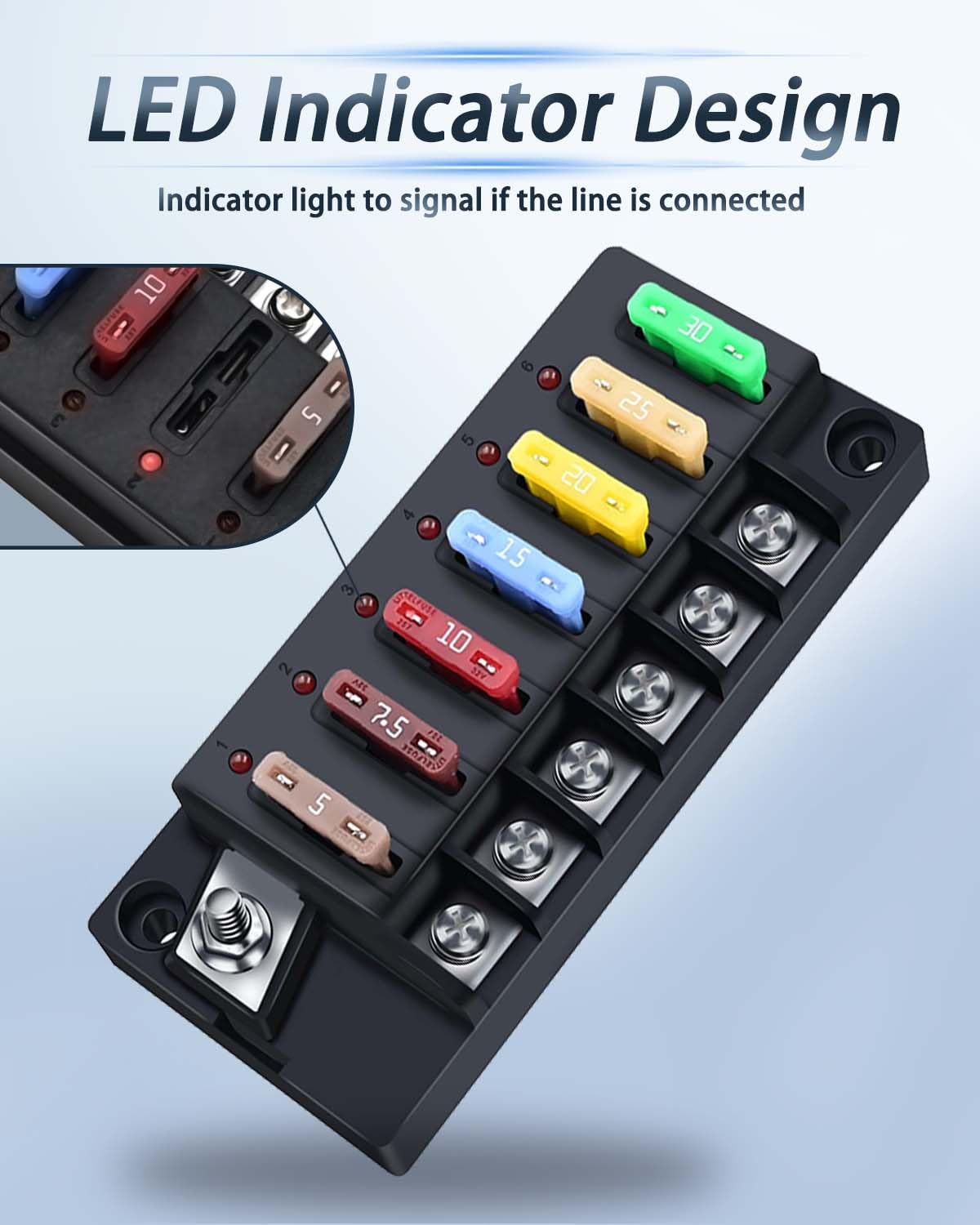 Snapklik.com : YEZriler 12V Fuse Block, 6 Circuits Waterproof Marine ...