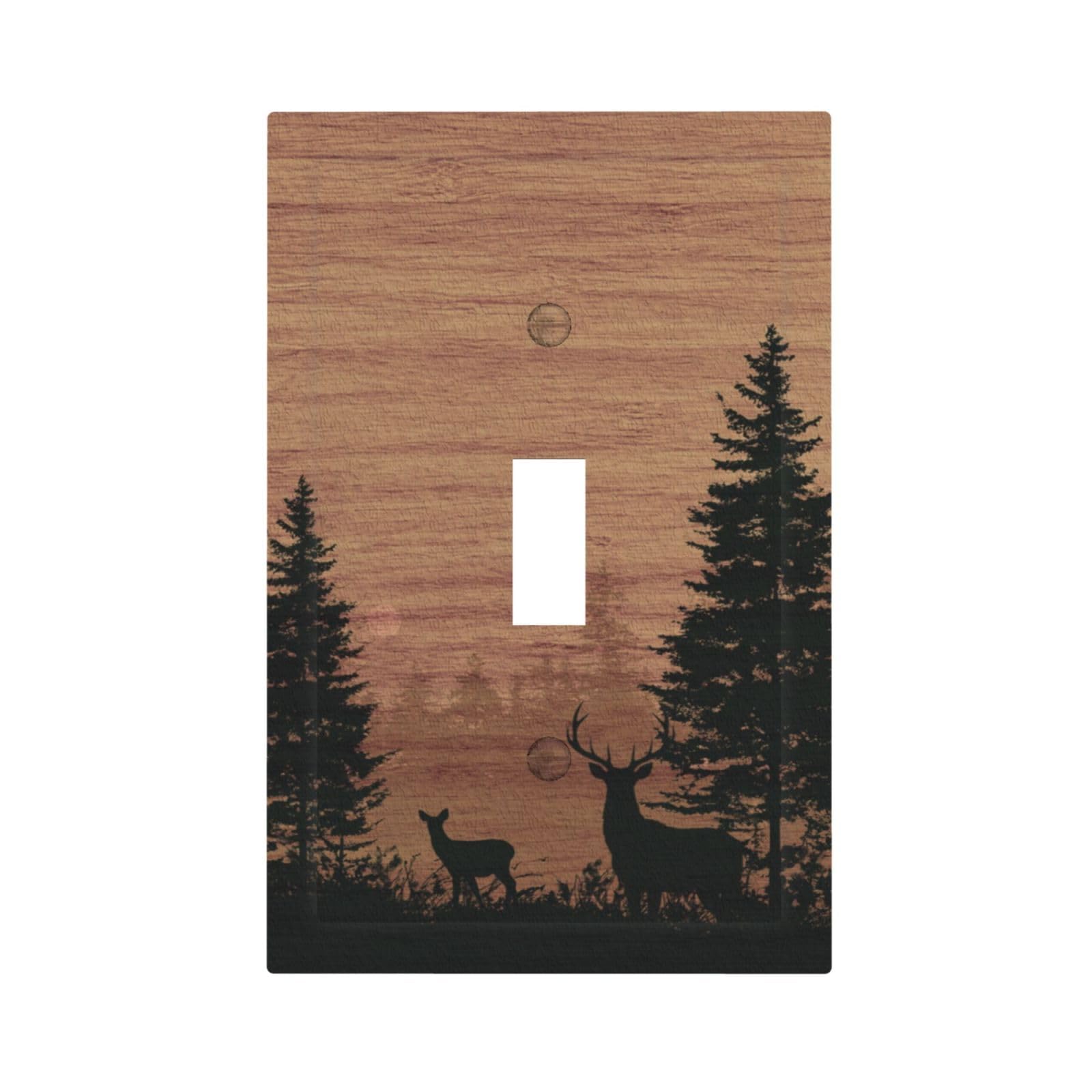 Dwbguo Deer Forest Decorative Light Switch Cover Plate Rustic Wood Grain Forest Deer 1 Gang Single Toggle Wall Plates For Electrical Outlets Outlet Covers Switch Plate Covers Faceplate For Lodge Farmhouse Decor