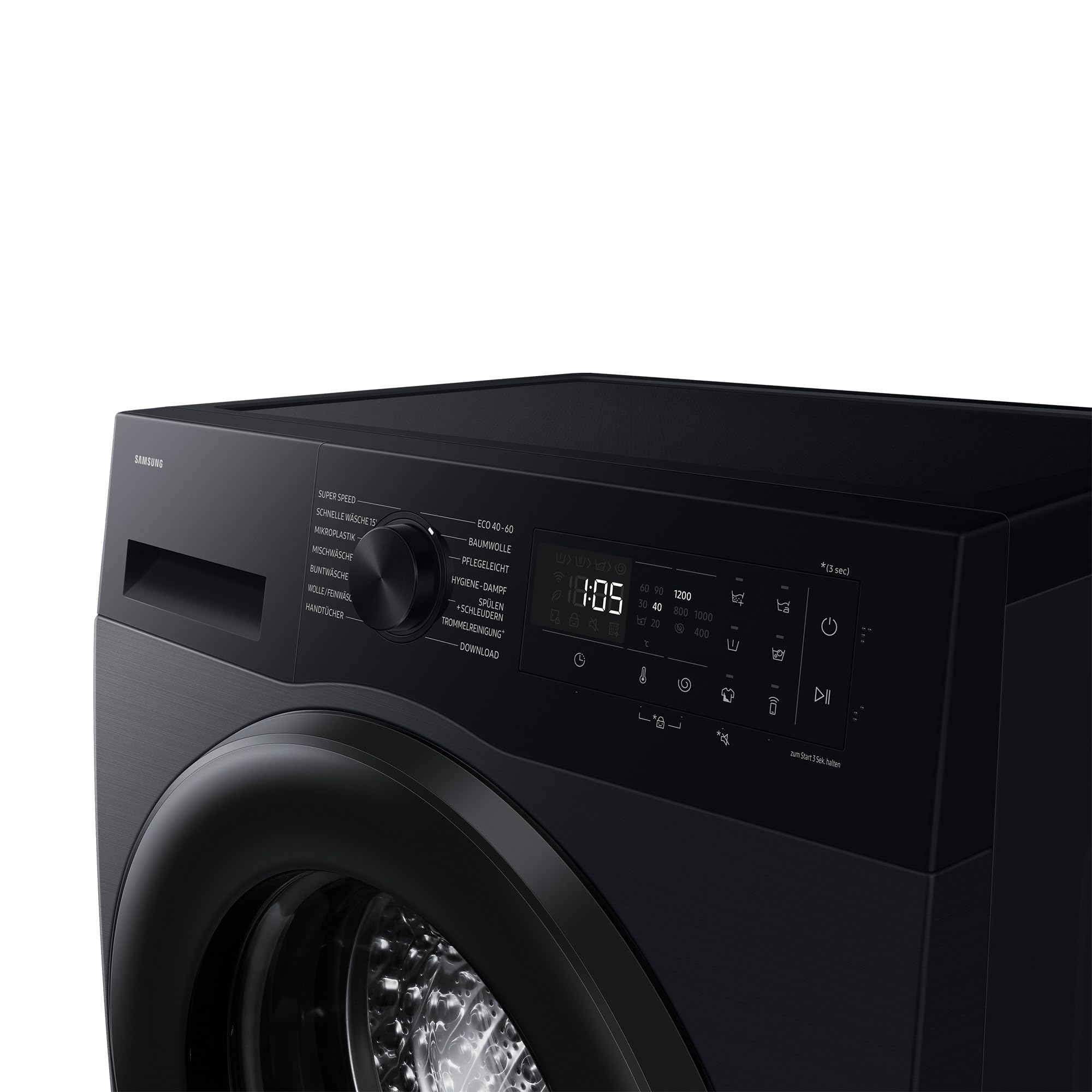 Samsung WW81FG5L32ABEG Waschmaschine, 8 kg, Platzsparende SLIM Ausführung, Nur 47 cm tief, AI Ecobubble und Energy Mode, SmartThings, Super Speed und Hygiene-Dampfprogramm, Schwarz
