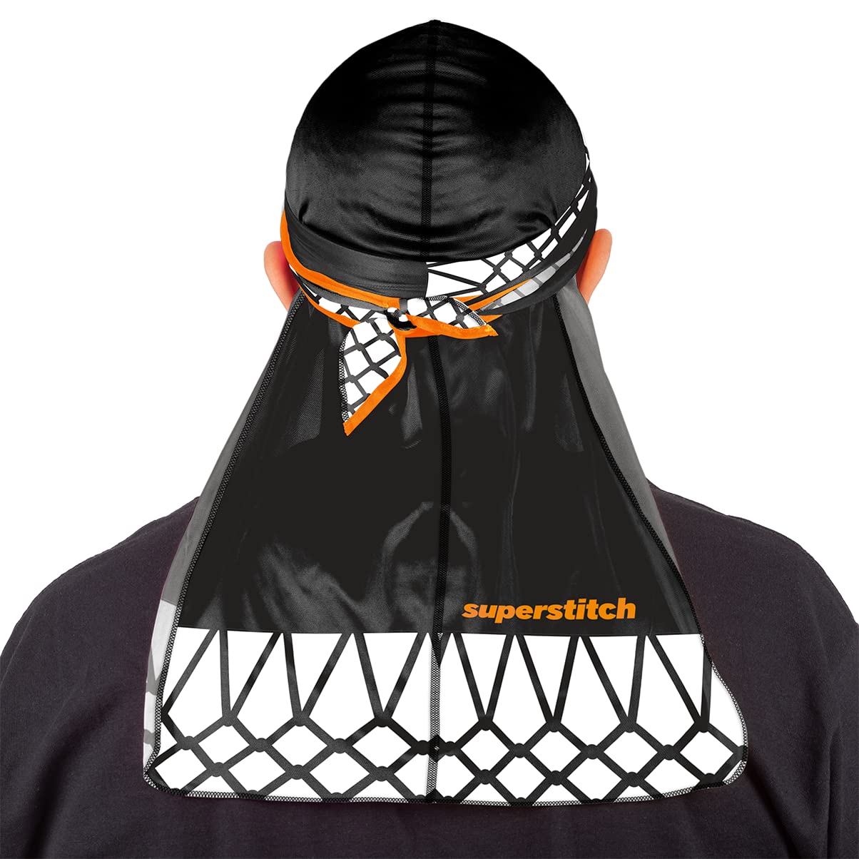 Superstitch Supersilky Ultra Silky Durag x Wavebuilder | 30+ Styles Premium Designer Durags for Men | 360 Waves | Black with Basketball Hoop Design (