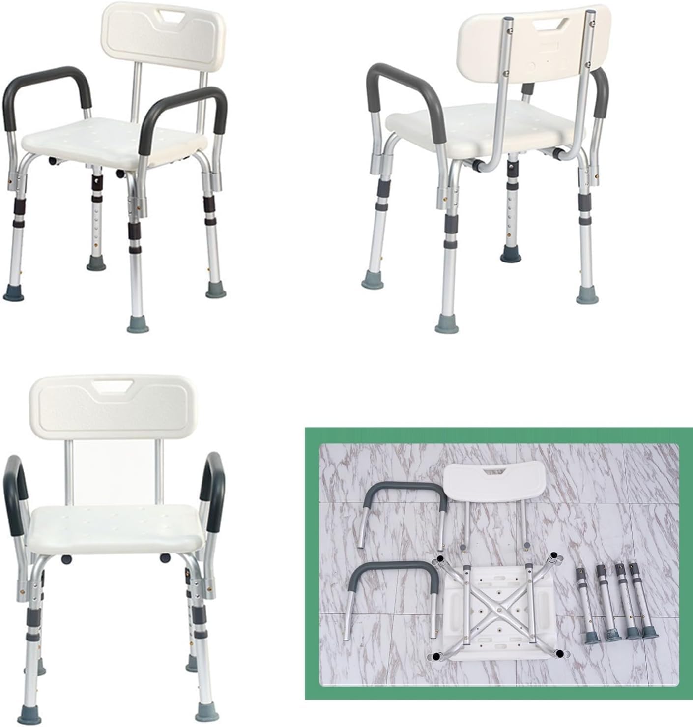 Silla de Ducha Ajustable con Respaldo y Brazos, Asiento de baño Antideslizante, Asiento de Taburete de Ducha, Silla de baño for Adultos Mayores discapacitados