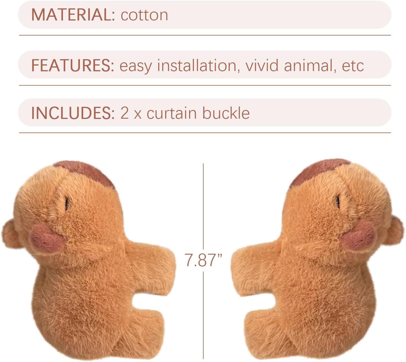 2Pcs Capybara Curtain Buckles Cute Animal Curtain Tiebacks Plush Cotton Curtain Straps Decorative Curtain Drapery Holdbacks Curtain String for Nursery Room Living Room Bedroom Window Decor