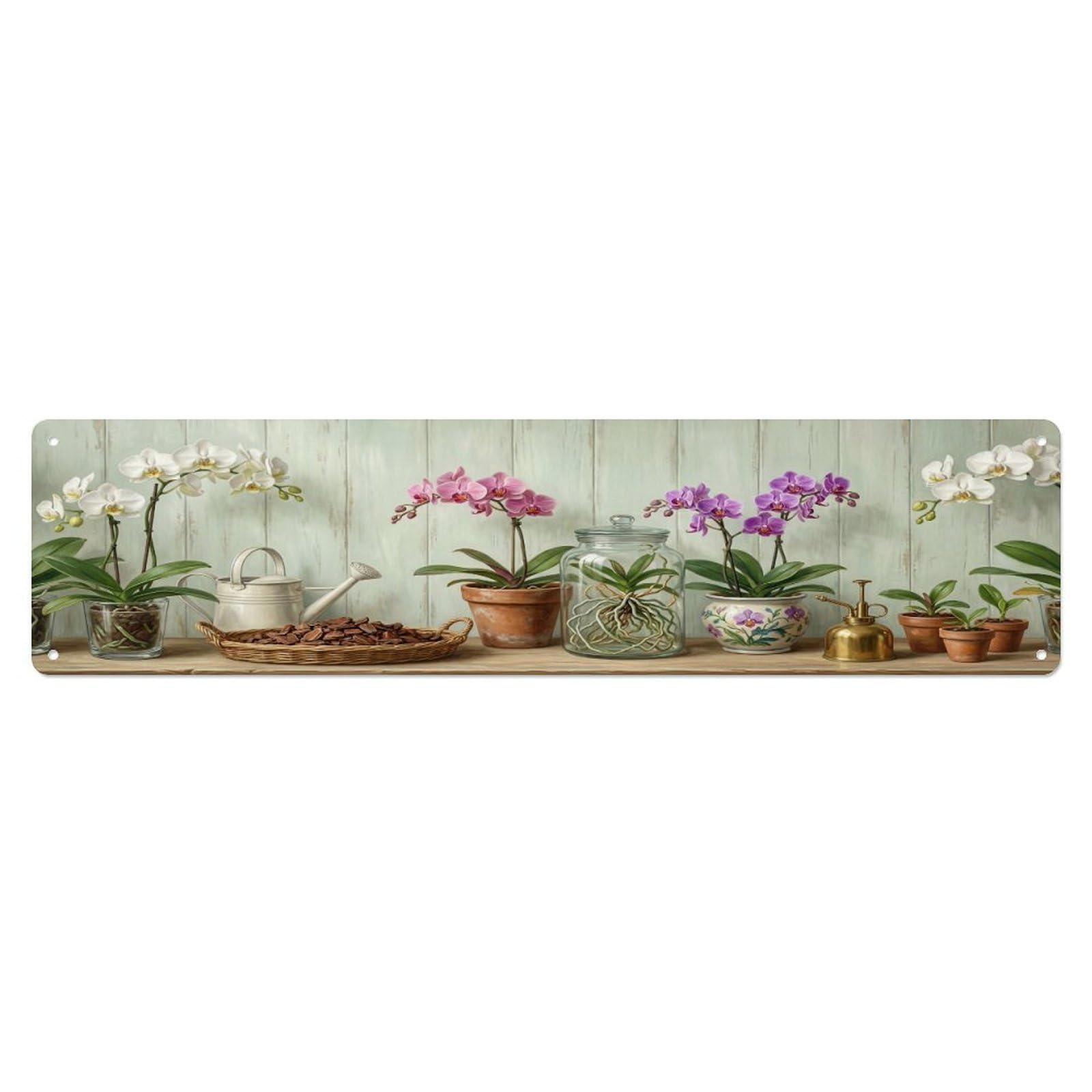 Floral Garden Tools Orchid Glass Pattern Print Metal Tin Sign