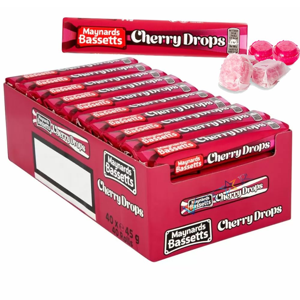 VSTARMaynards Bassetts Cherry Drops Sweets Roll 45g - Pack of 40 (Full Box)
