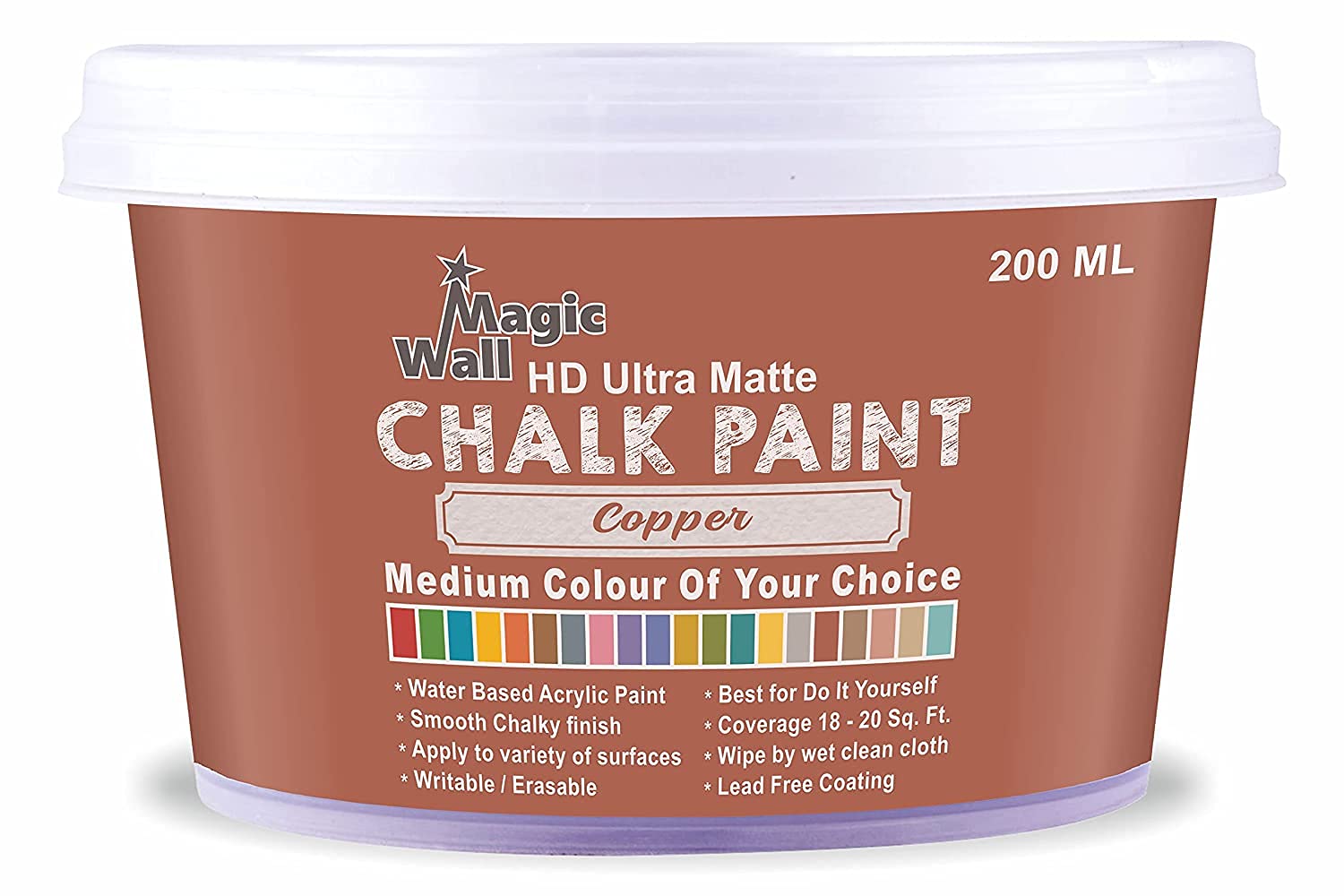 Chalk Paint Medium Colors | 200 ML - Matt Finish | Water Base Acrylic Paint | Coverage : 10 to 20 Sq. Ft. | Apply on Surfaces Like Walls, Boards, Furniture & Home Décor Products. (Copper) (B09CKZ861Q) Amazon Price History, Amazon Price Tracker