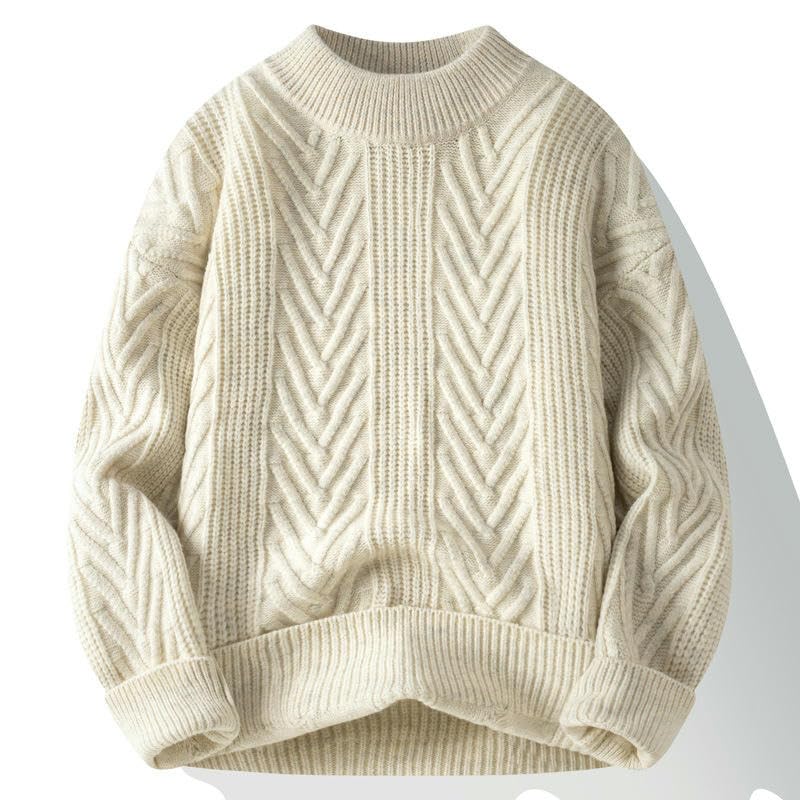 USTZFTBCL Men's Autumn Winter Trendy Versatile Thickened Loose Solid Color Knit Sweater4