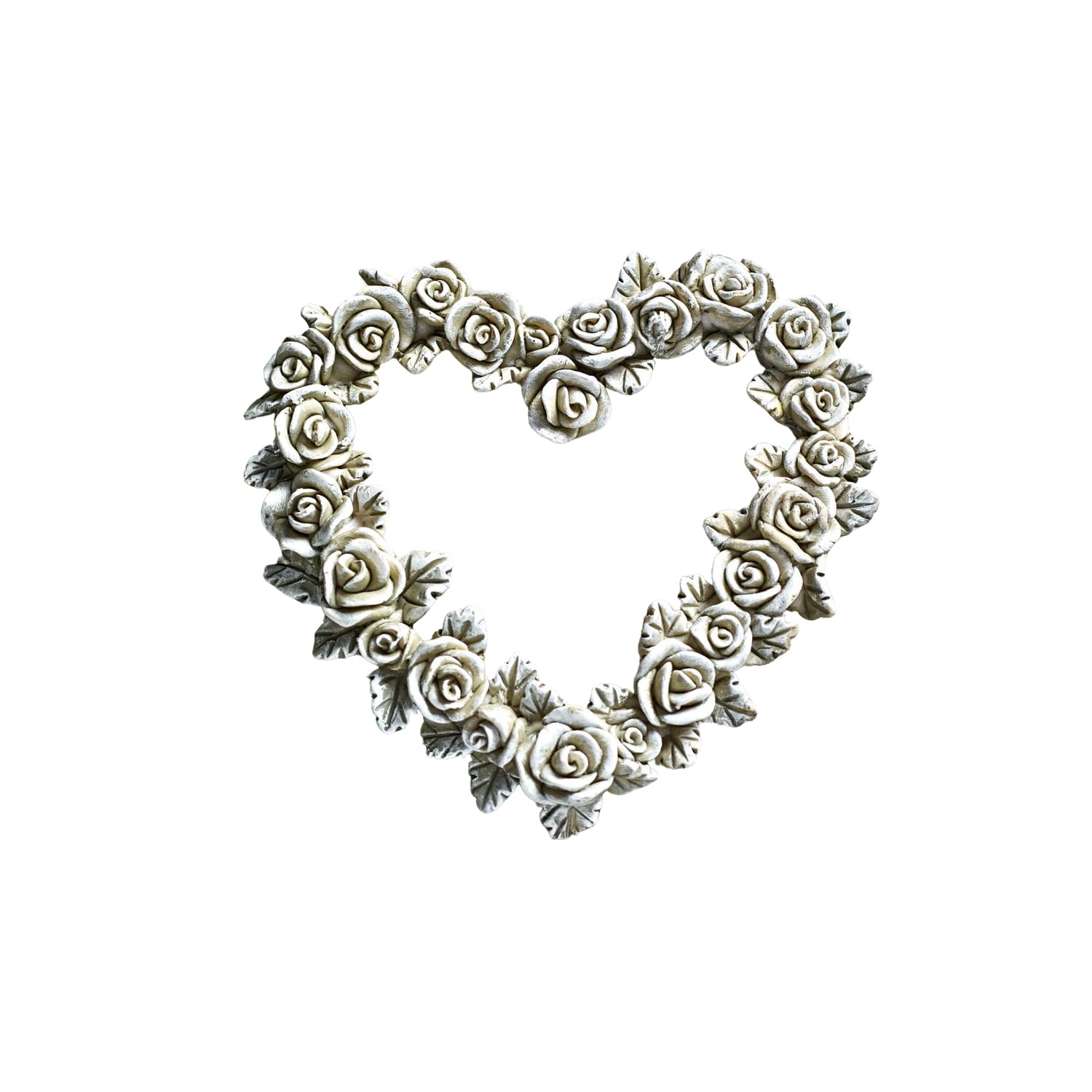 3 Pagen® Grabschmuck Rosen-Herz – Gedenkstein in Herzform – stilvolle und Zeitlose Grab-Dekoration – Robustes Material ideal für den Einsatz im Innen-& Außenbereich – Dekoherz aus Rosen