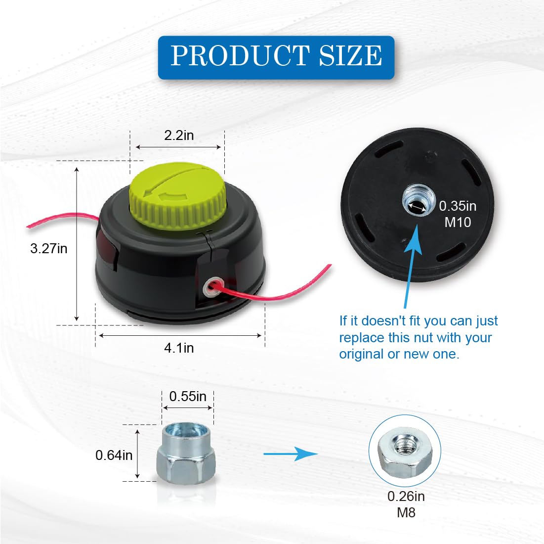 311759008 313318001 es adecuado para reemplazar el cabezal de corte de cortacésped, y es compatible con recortadoras de varilla recta como Ryobi P2009 40V RY15523A RY253SS
