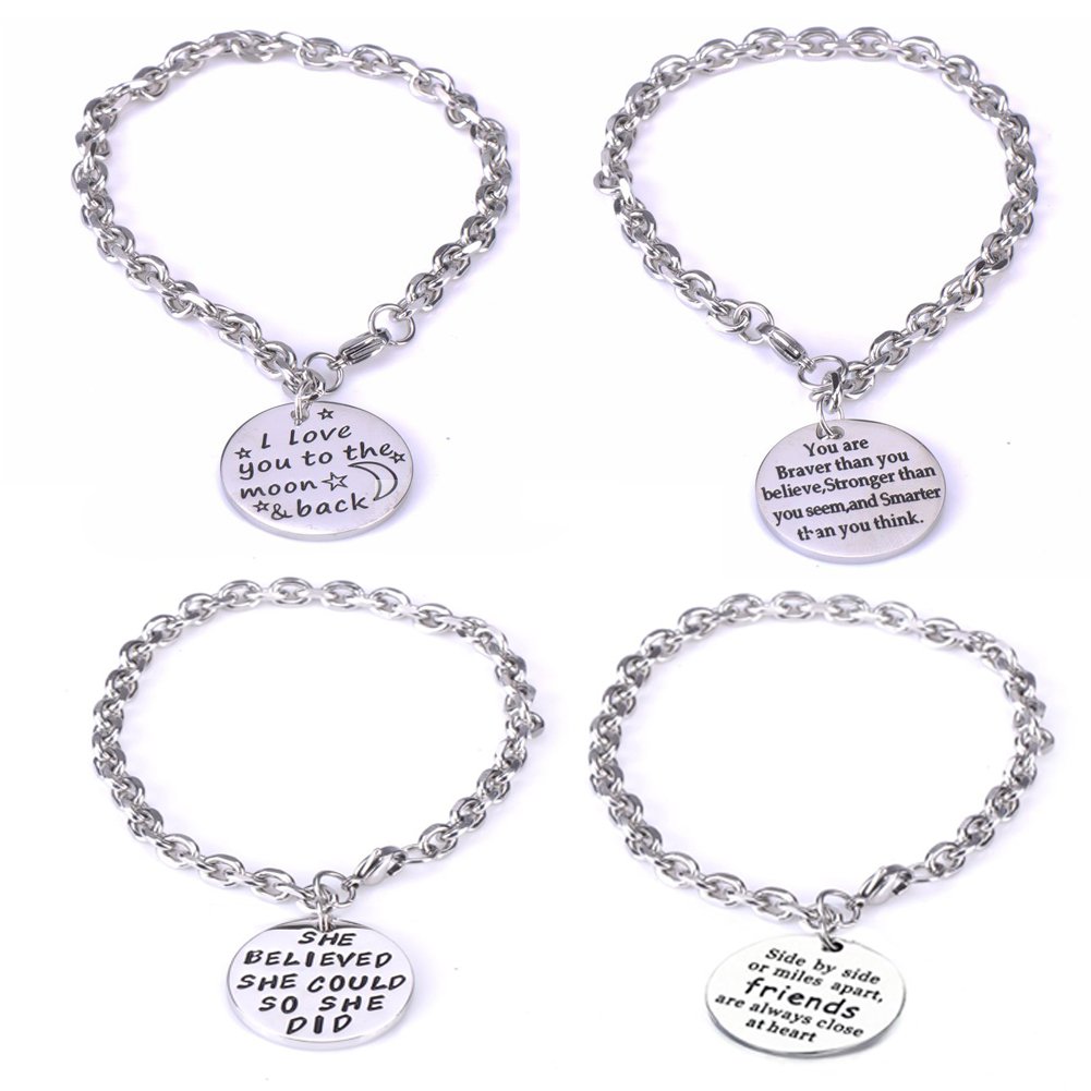 YYCEN Initial Charm Bracelets Stainless Steel Encouraging Discourse Bracelet