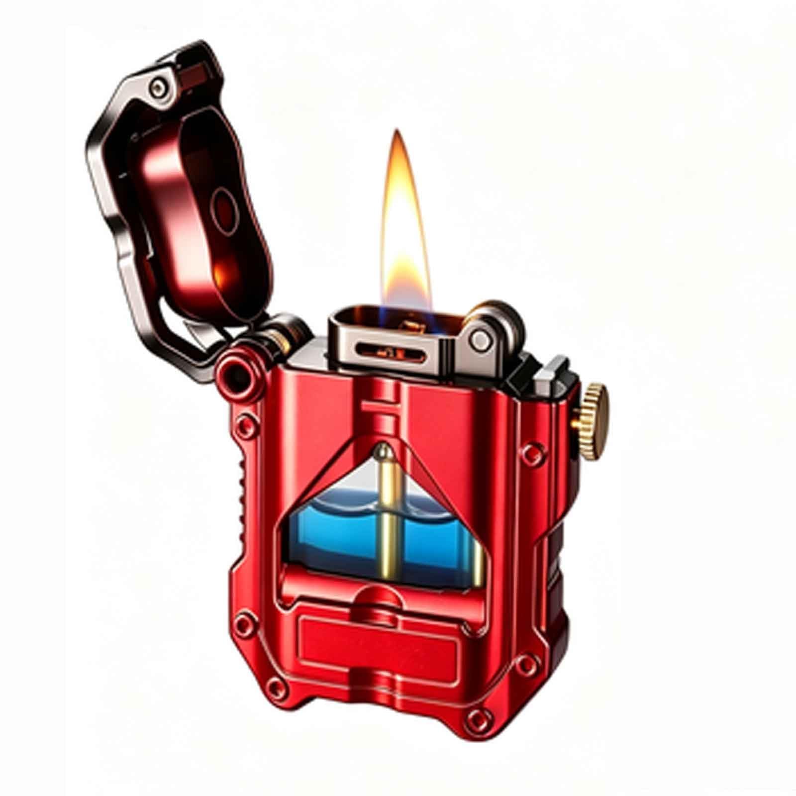 Zxwjddm Metal Kerosene Lighter – Vintage Flip-Top Flint Wheel Lighters(Red)
