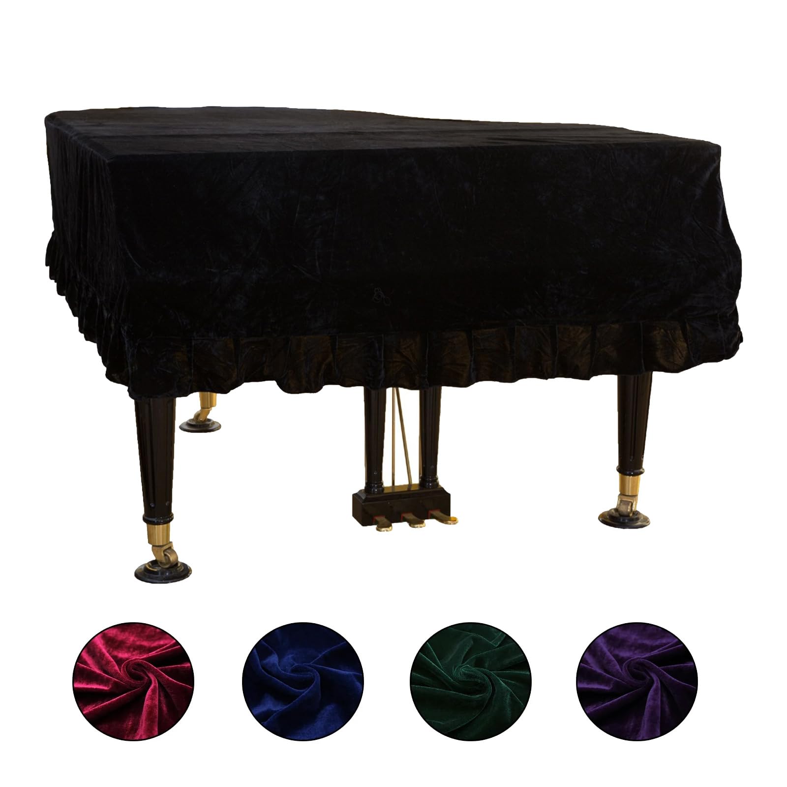 Suzlazyr Black Grand Piano Cover, Velvet Baby Grand Piano Cover Piano Dust Cover Cloth Washable Soft Bordered Full Triangle Piano Decorated Protective Cover,,180Cm/70.87Inch