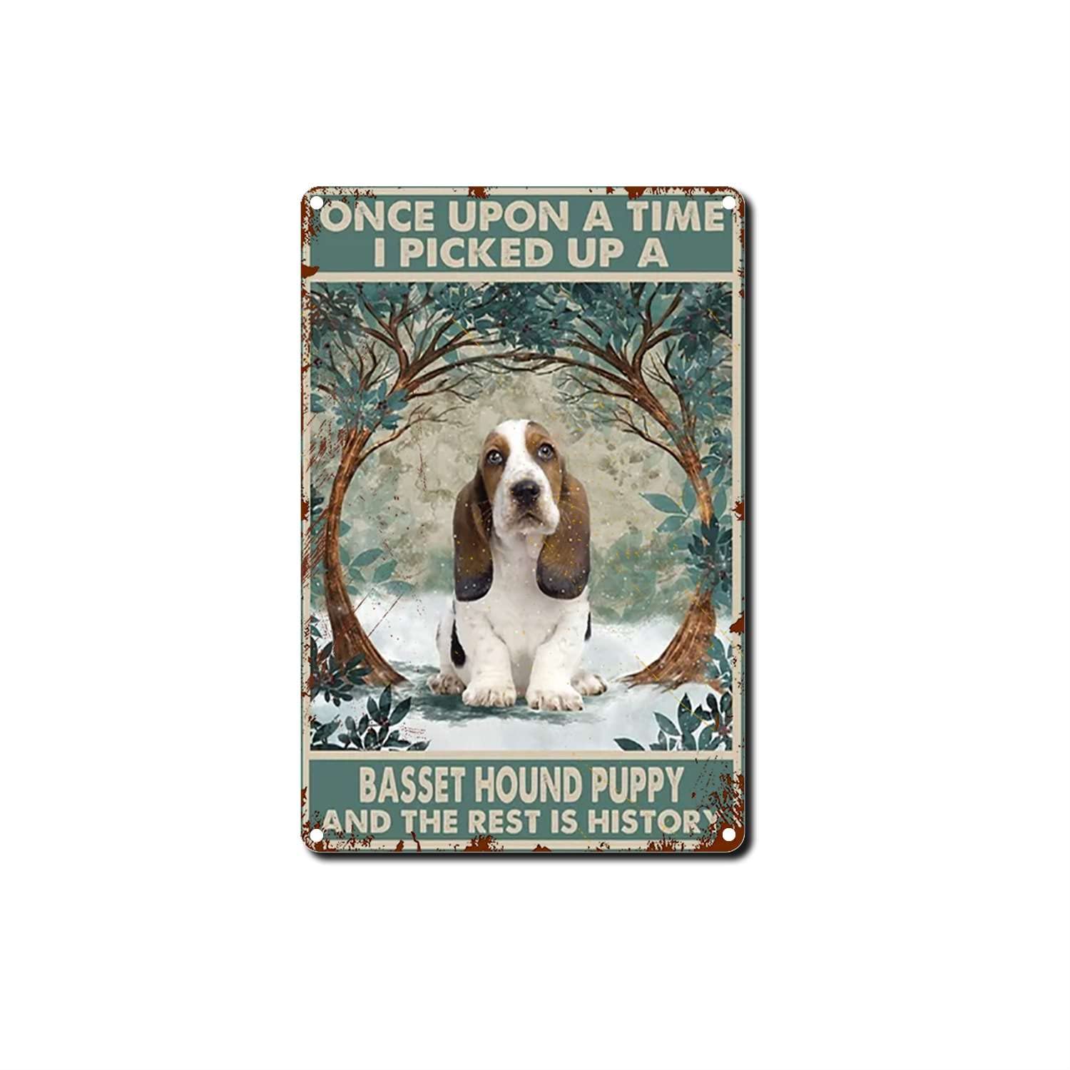 Preeklen Basset Hound Puppy Formerly Personalized And Funny Wall Art Decor Metal Tin Sign Courtyard Garage Bar Decor 8X12 Inch