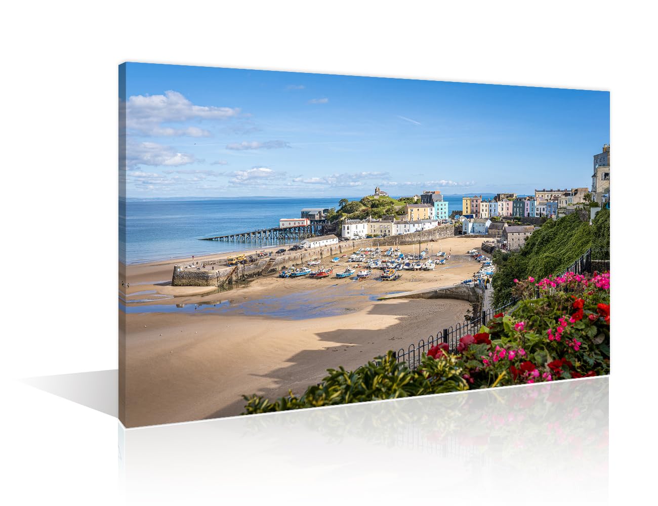 1 Panel Tenby Harbour Pembrokeshire Wales Canvas Wall Art United Kingdom Posters and Prints Colorful Buildings of Popular Welsh Resort Bathroom Decor Wall Art Framed Ready to Hang (12''Wx 18''H) โ image 1