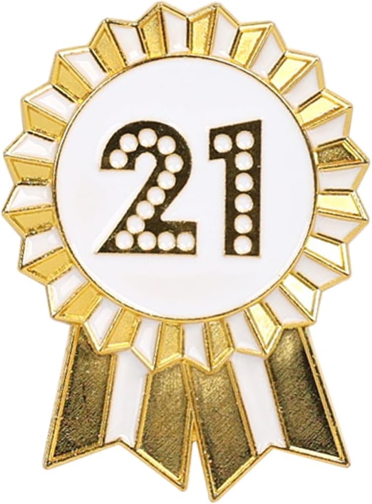 Talking Tables Gold 21st birthday Badge Reusable Metal Enamel Rosette, Happy Birthday Badge for Girls & Boys, Fun Party Milestone Accessory, Ideal Keepsake, For Adults & Children, 4.5 cm