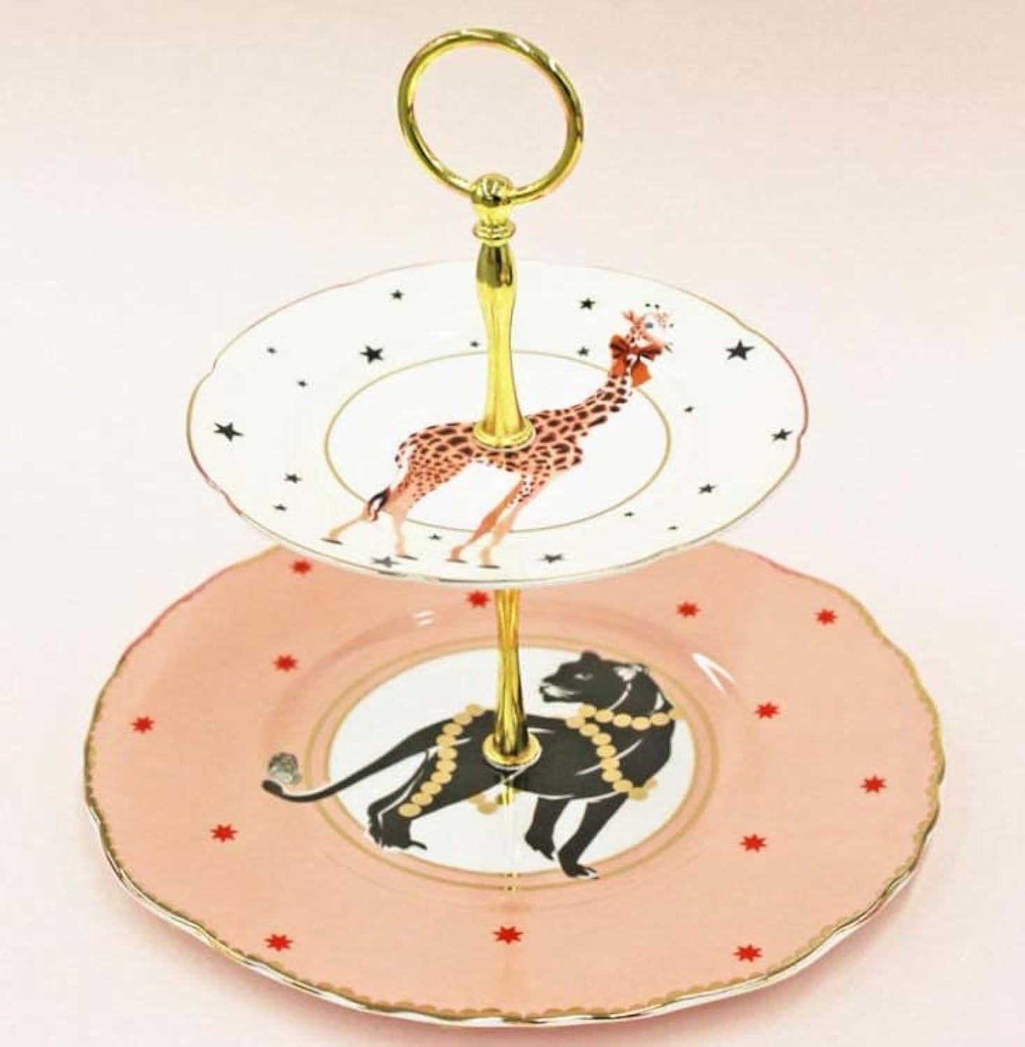 Yvonne Ellen Christmas 2 Tier Puma and Giraffe Cake Stand, 34 cm Height