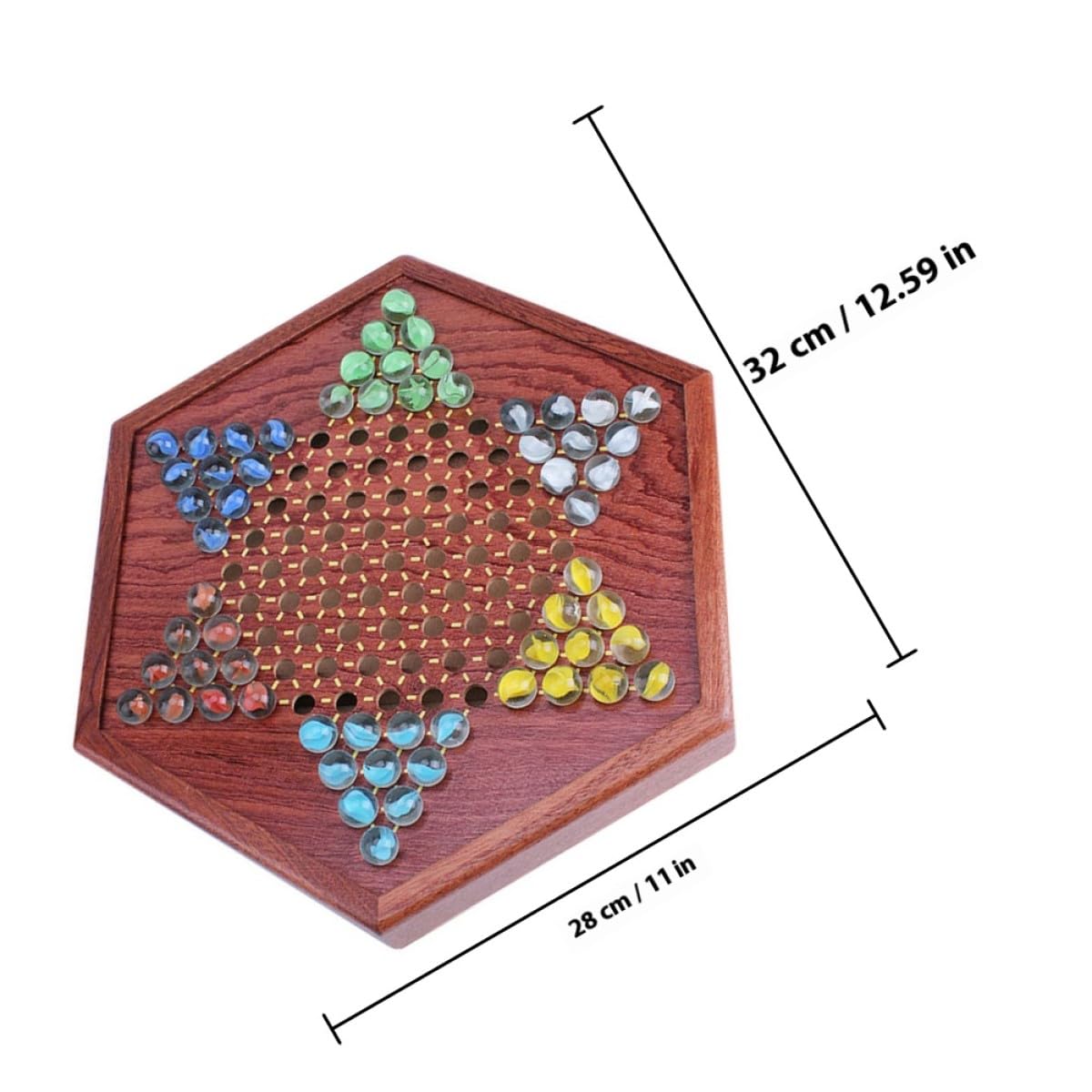 NOLITOY Jeu de Dames Bois Billes en Verre et Tiroir de Rangement pour Garçon et Filles Jeu de Plateau Hexagonal