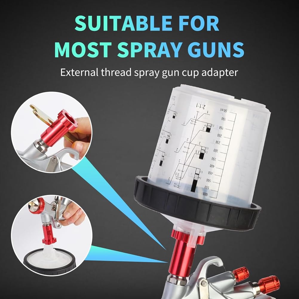 Kubek do mieszania kolorów do pistoletu lakierniczego samochodowego, Air Spra GunCup z adapterem do kubka, 600 ml, zestaw